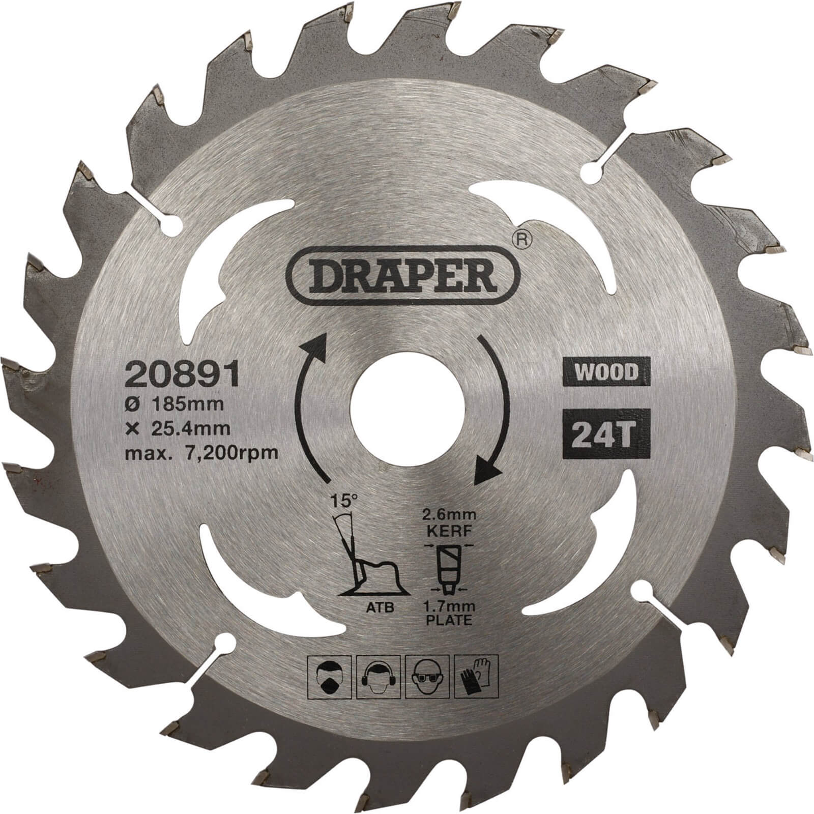 Image of Draper TCT Wood Cutting Circular Saw Blade 185mm 24T 25.4mm