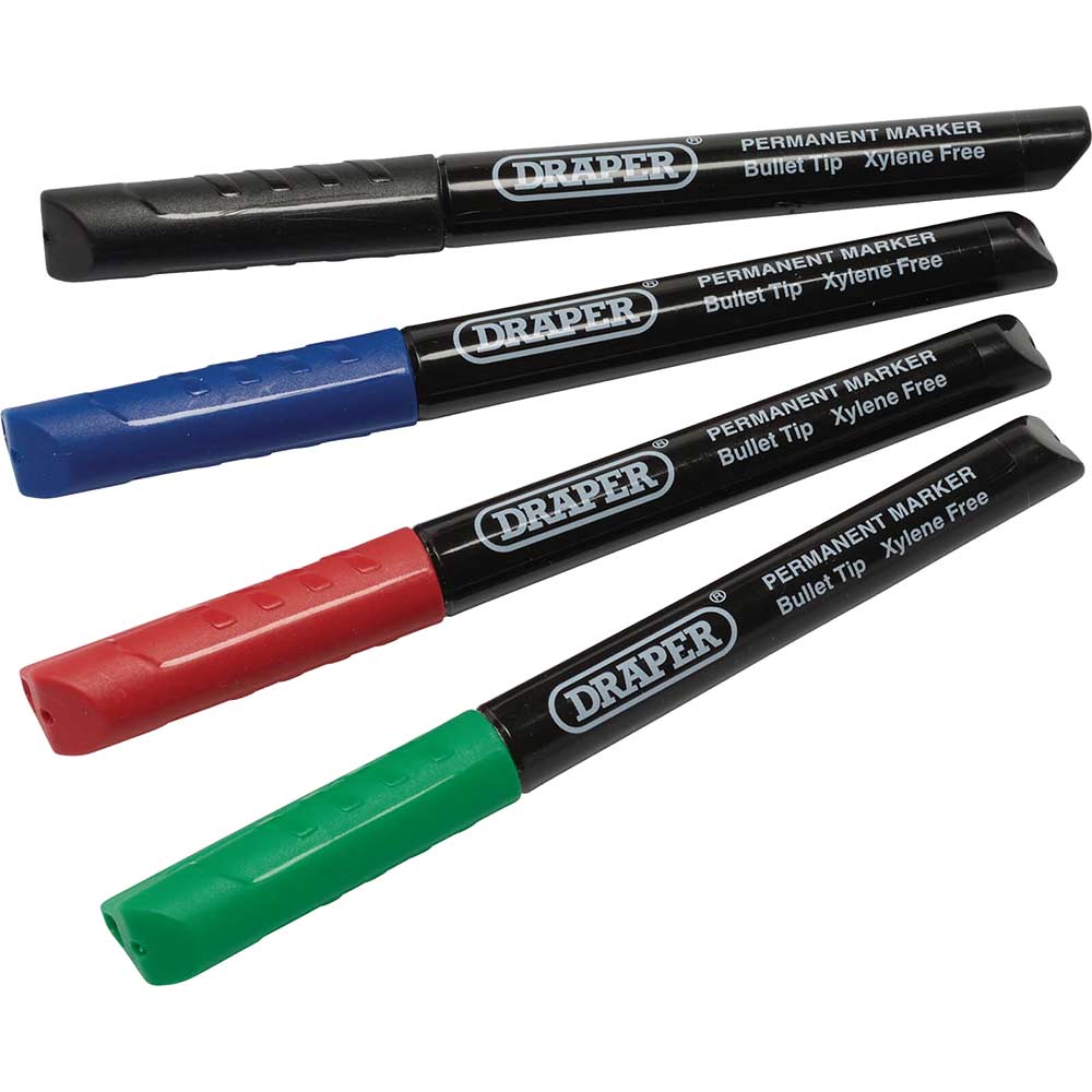 Draper Permanent Marker Pen Assorted Pack of 4