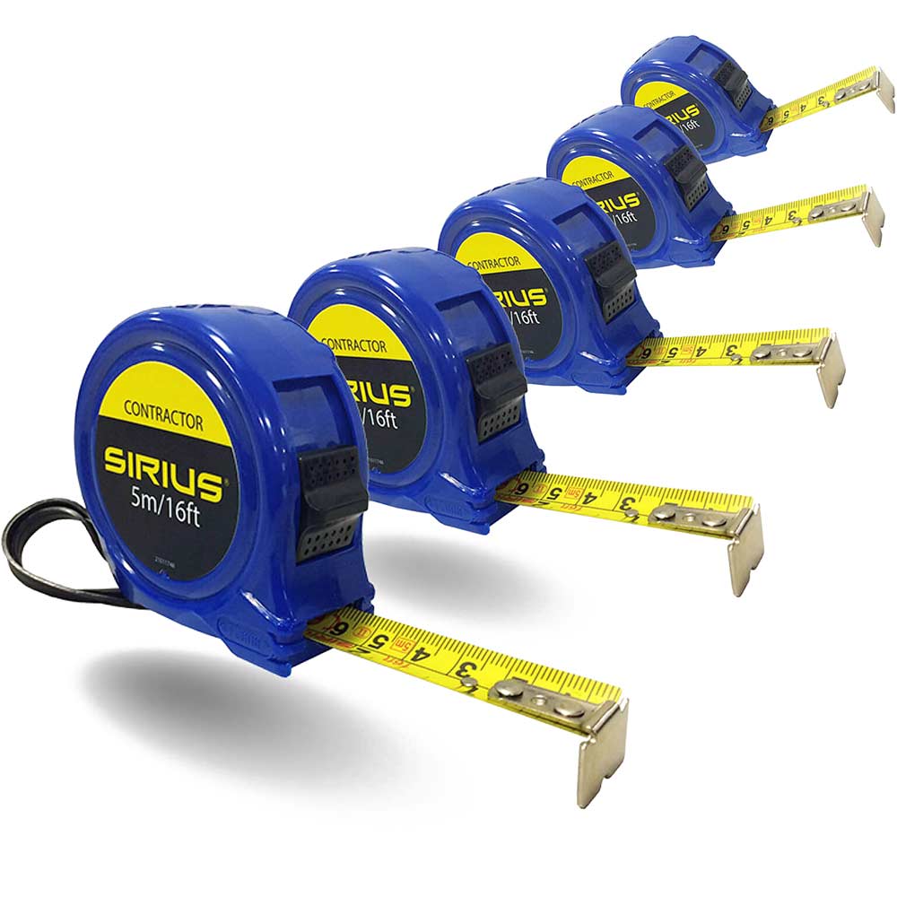 Sirius 5 Piece Contractor Tape Measure Kit Imperial & Metric 16ft / 5m 19mm