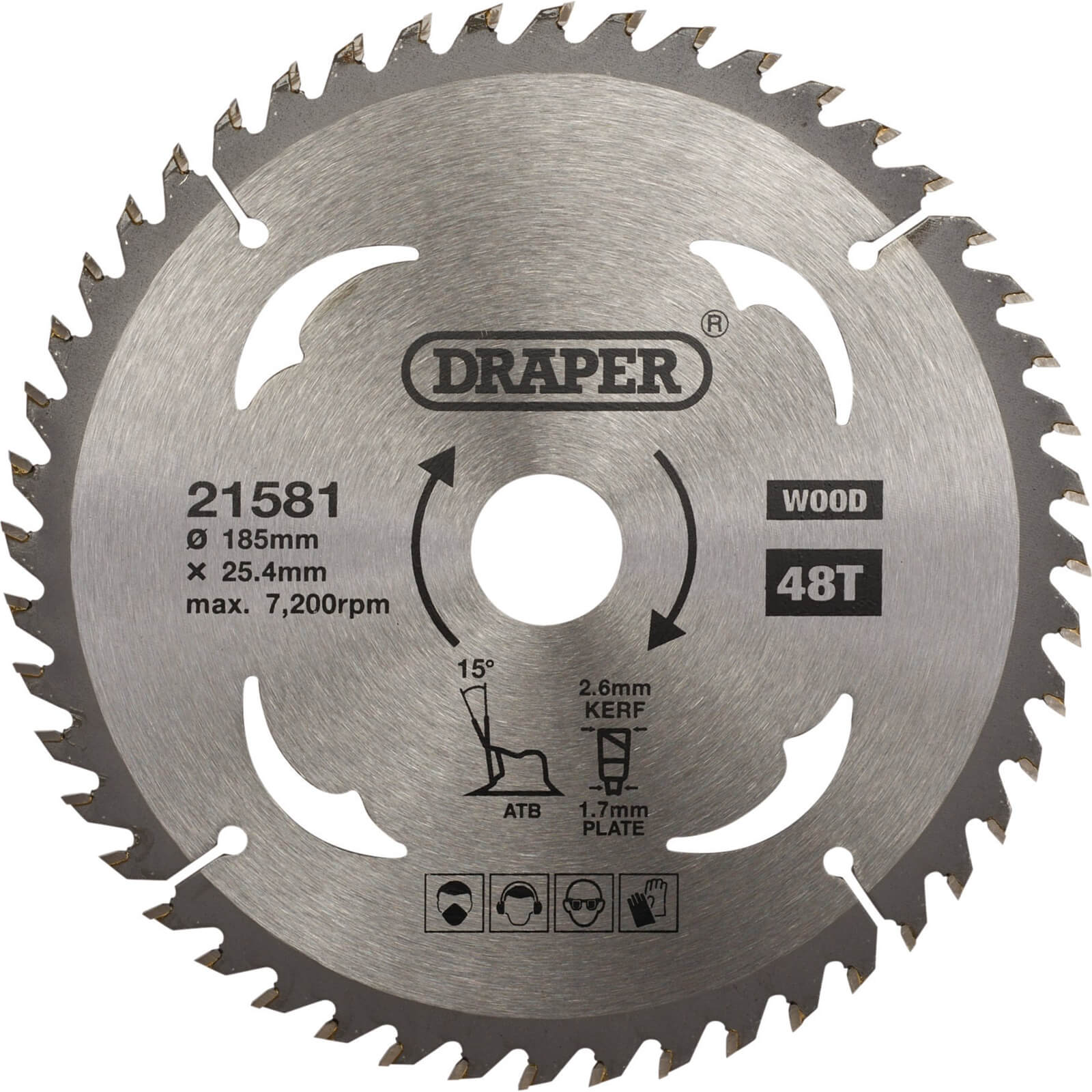 Image of Draper TCT Wood Cutting Circular Saw Blade 185mm 48T 25.4mm