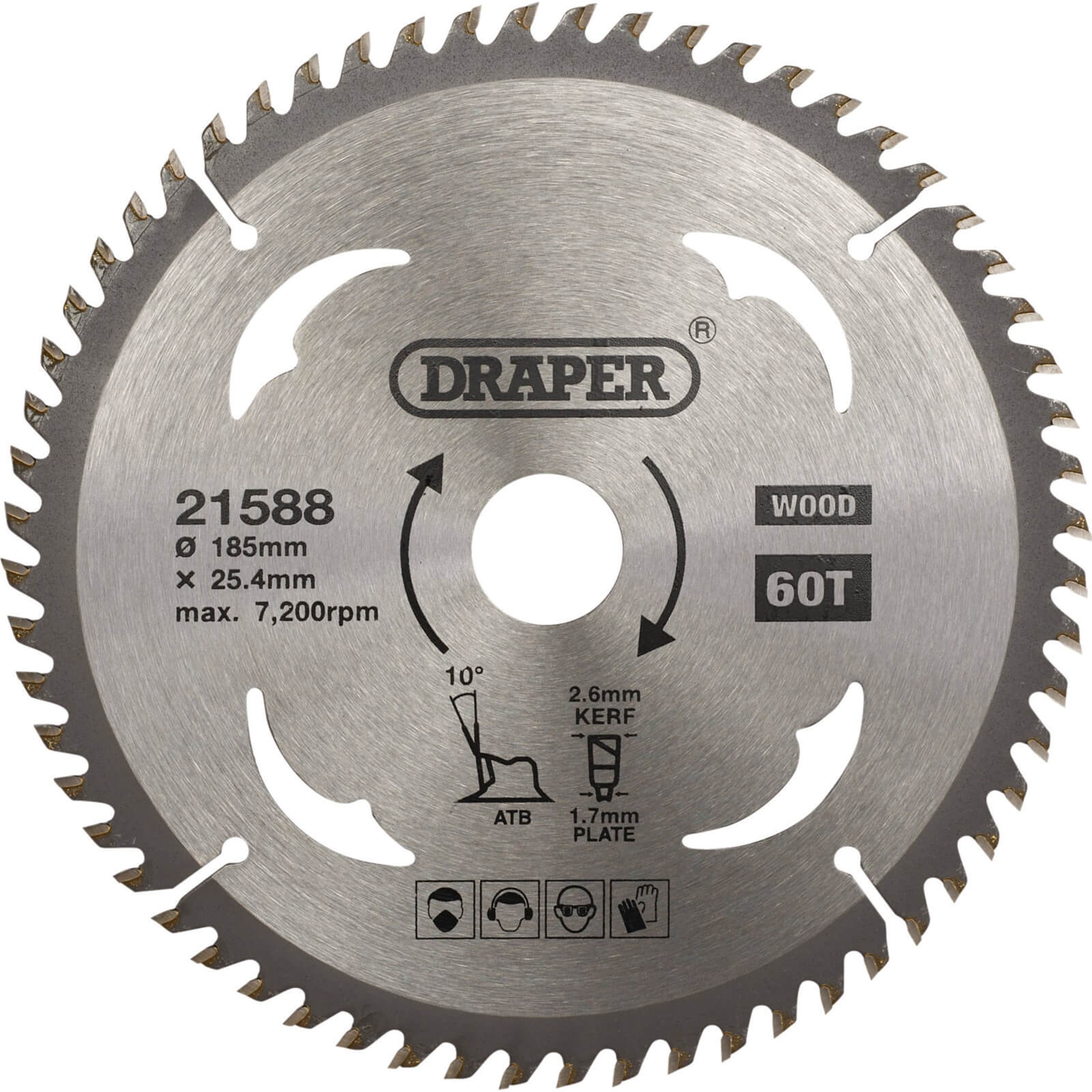 Image of Draper TCT Wood Cutting Circular Saw Blade 185mm 60T 25.4mm