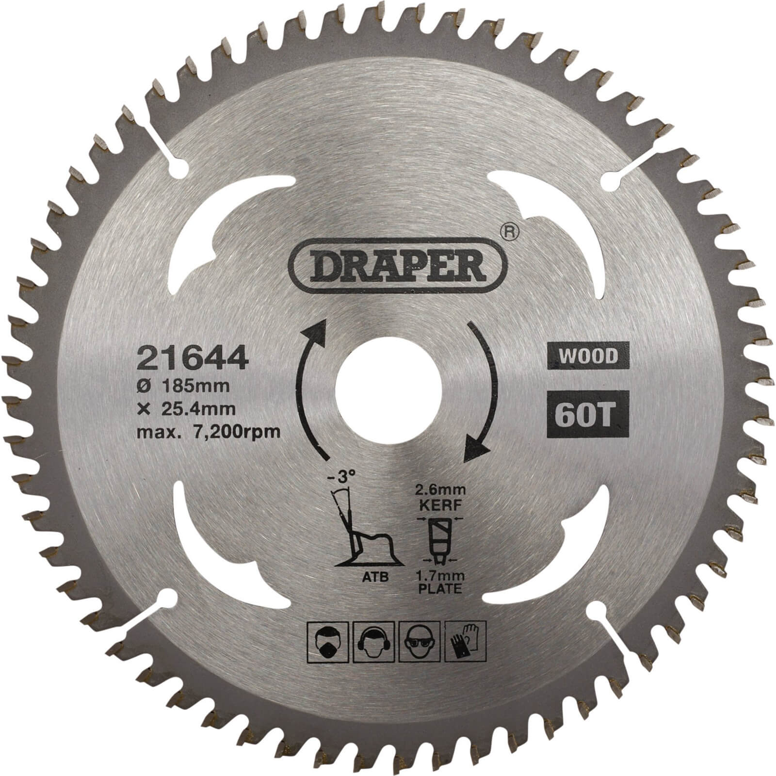 Image of Draper TCT Laminate and Wood Cutting Circular Saw Blade 185mm 60T 25.4mm