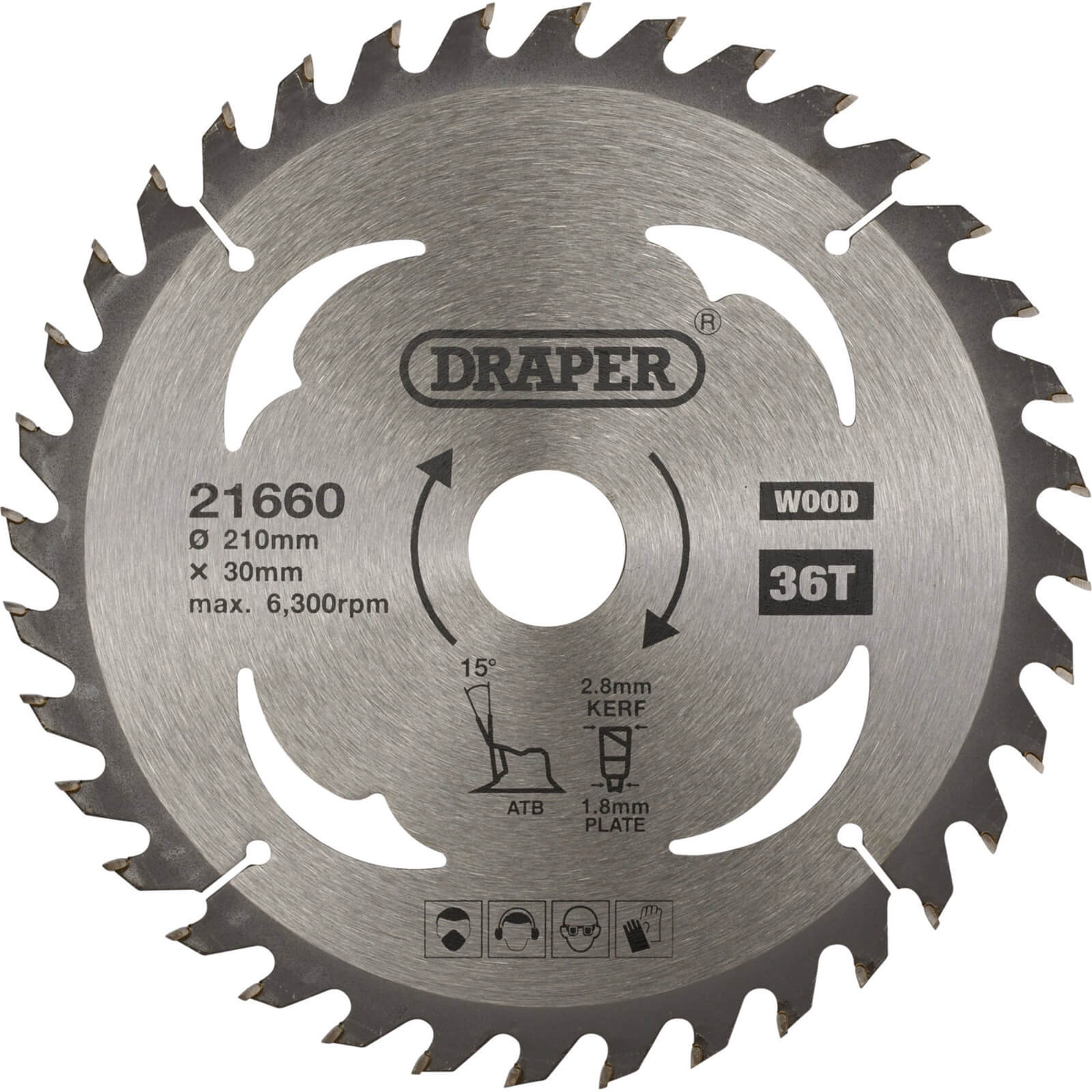 Image of Draper TCT Wood Cutting Circular Saw Blade 210mm 36T 30mm