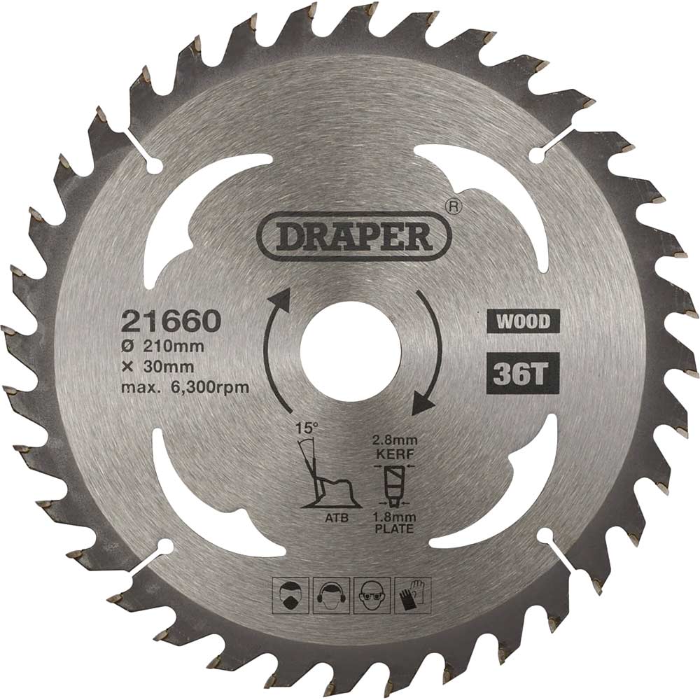 Image of Draper TCT Wood Cutting Circular Saw Blade 210mm 36T 30mm