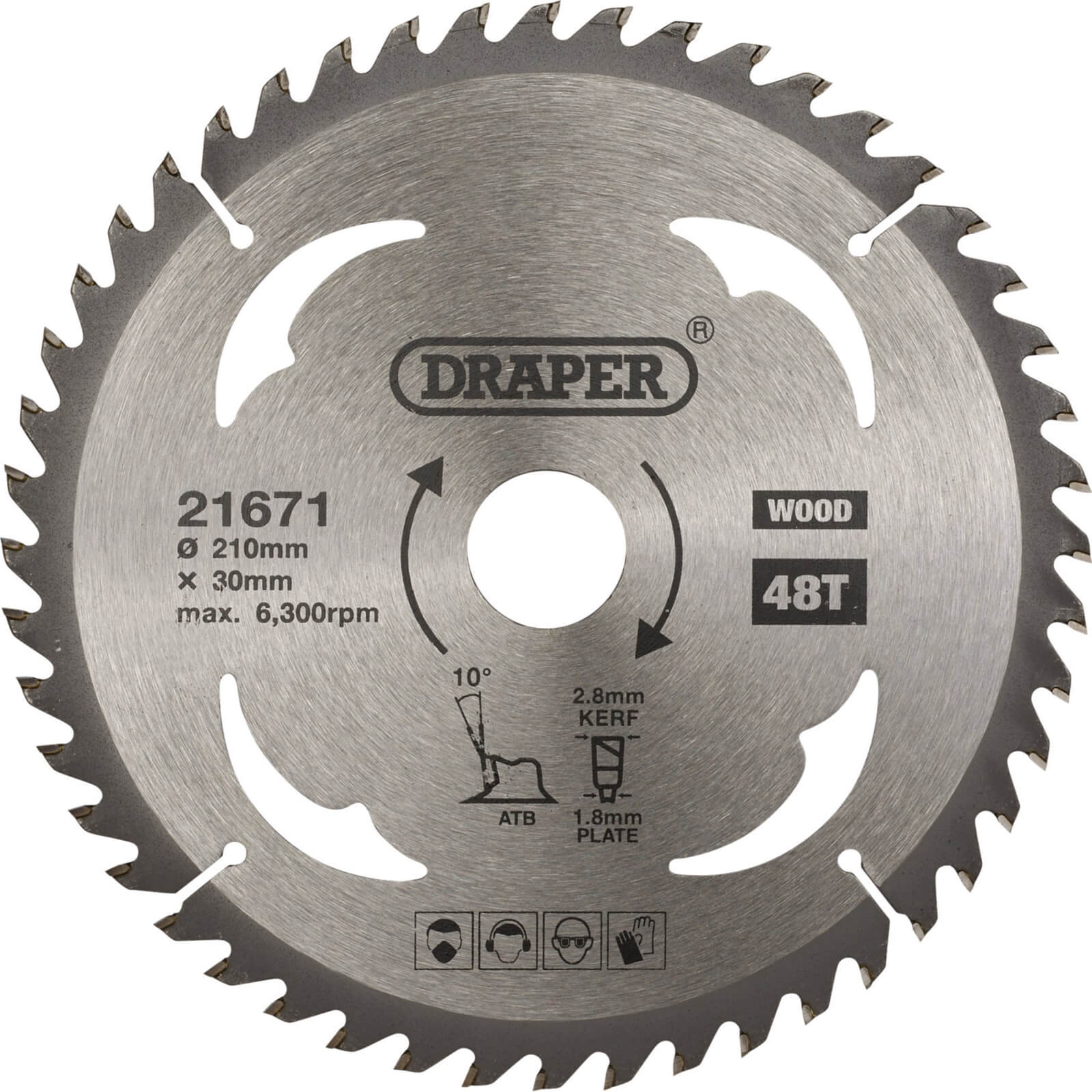 Image of Draper TCT Wood Cutting Circular Saw Blade 210mm 48T 30mm