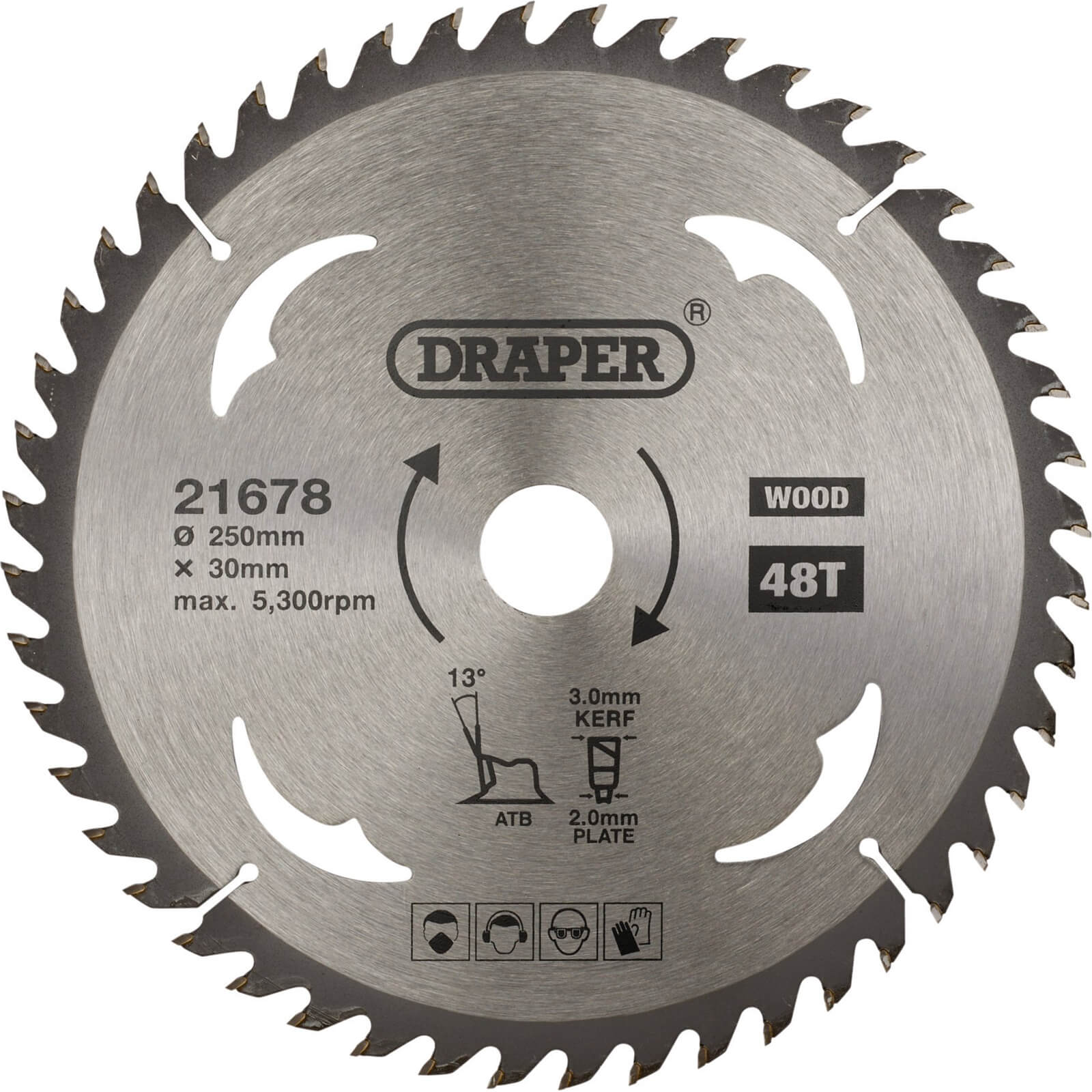 Image of Draper TCT Wood Cutting Circular Saw Blade 250mm 48T 30mm