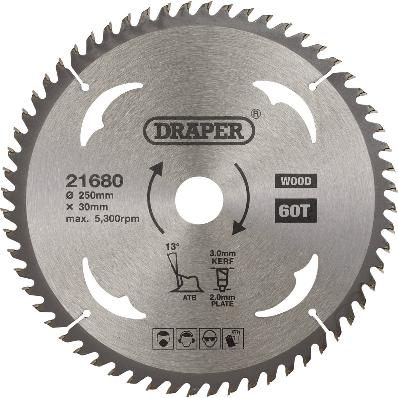 Image of Draper TCT Wood Cutting Circular Saw Blade 250mm 60T 30mm