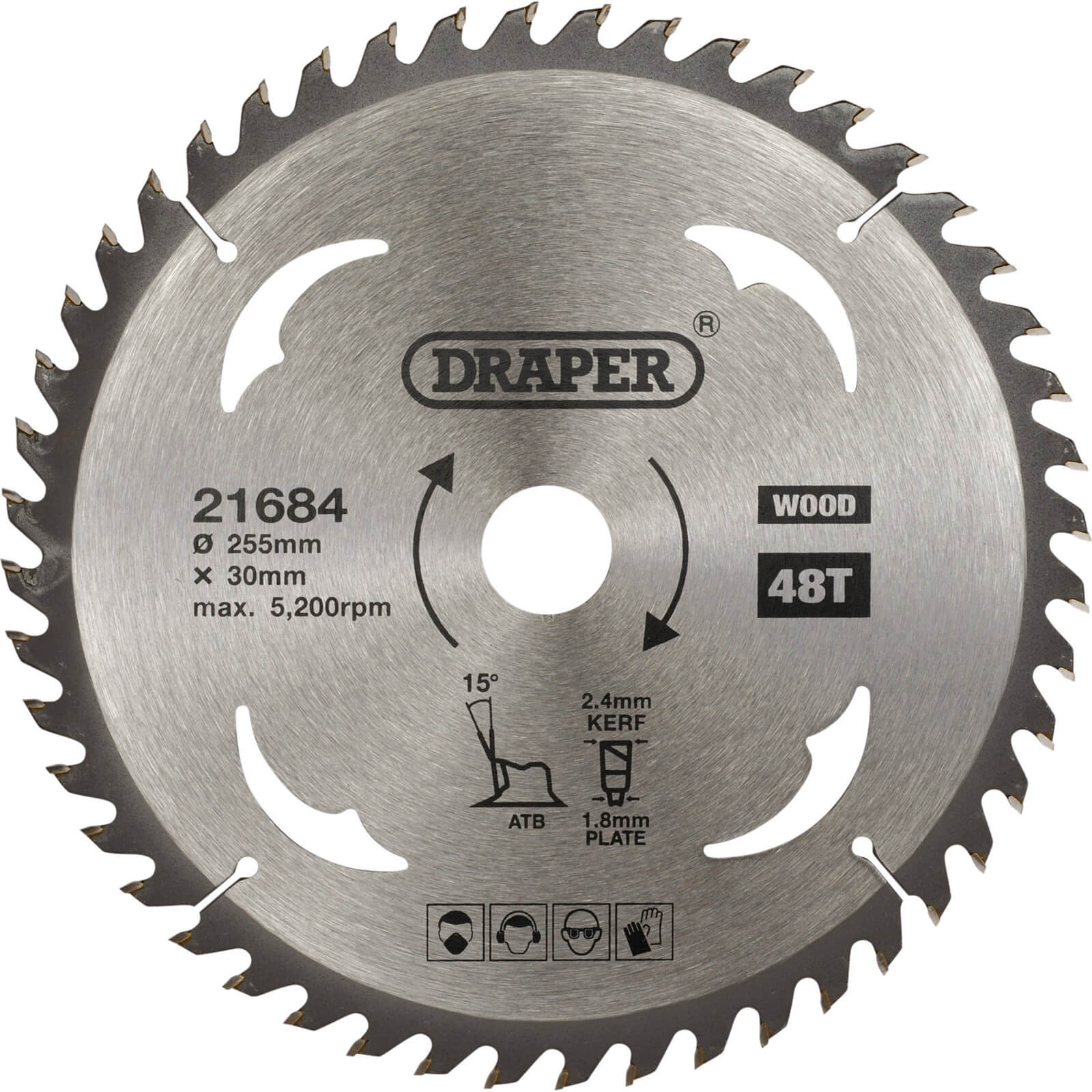 Image of Draper TCT Wood Cutting Circular Saw Blade 255mm 48T 30mm