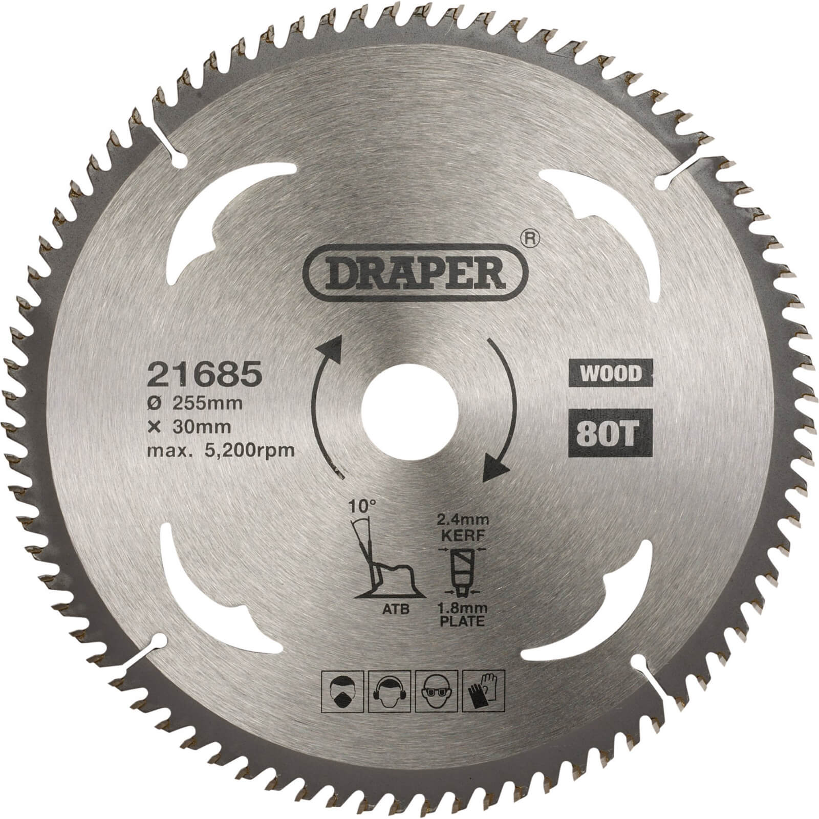 Image of Draper TCT Wood Cutting Circular Saw Blade 255mm 80T 30mm