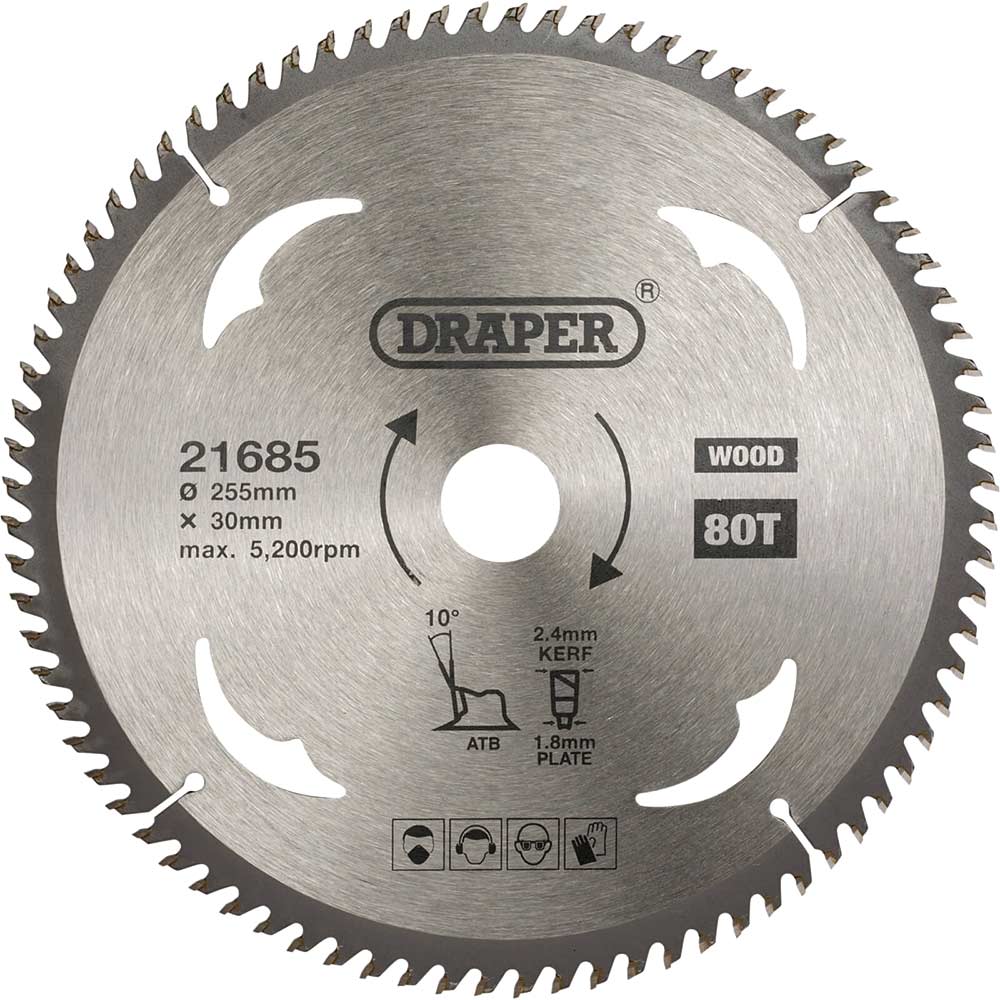 Draper TCT Wood Cutting Circular Saw Blade 255mm 80T 30mm