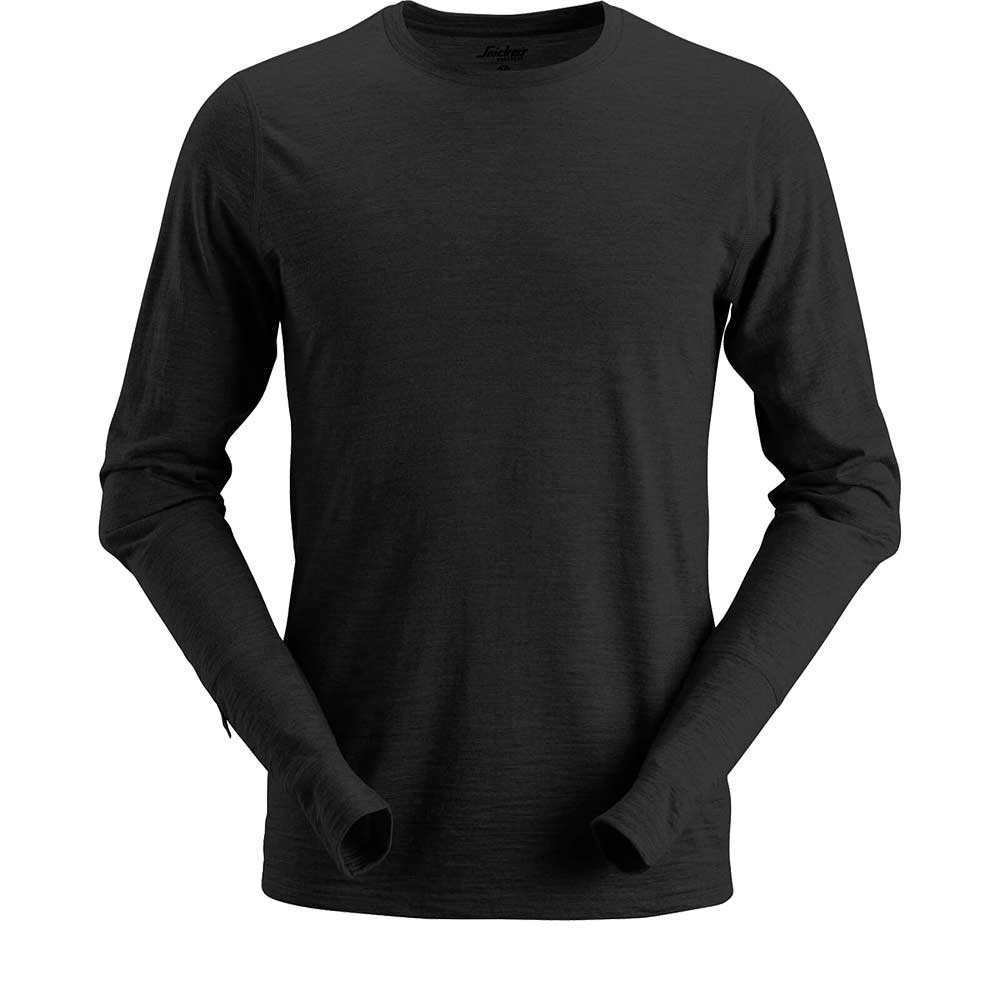 Snickers 2427 Mens AllroundWork Wool Long Sleeve T Shirt Black 3XL