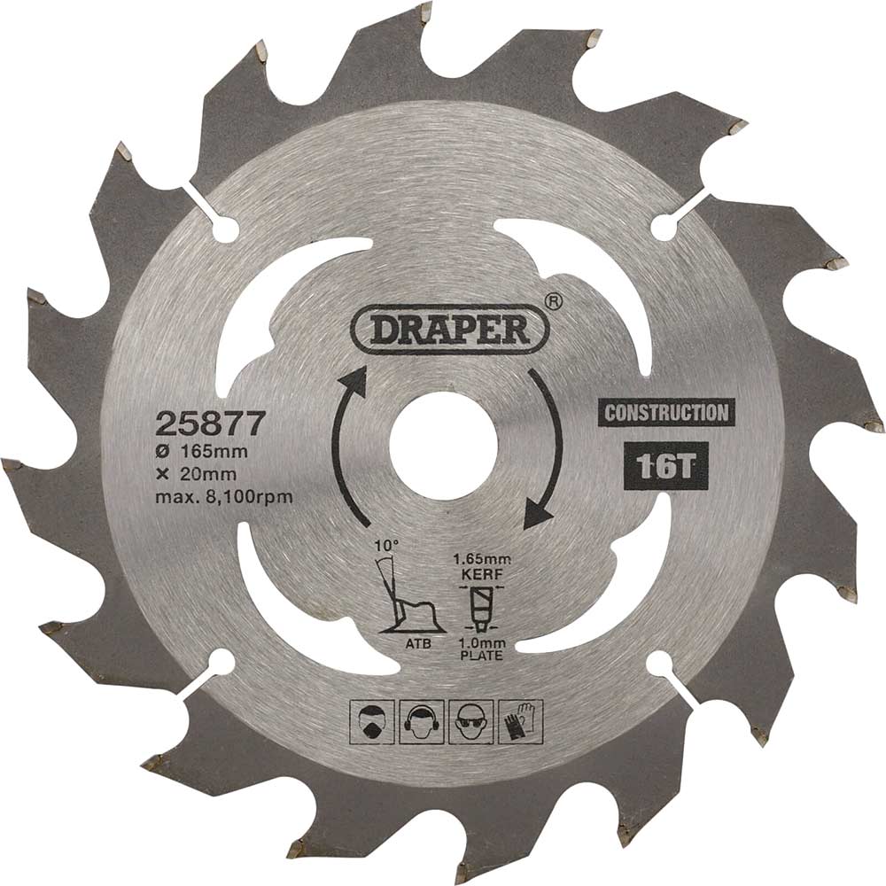 Image of Draper TCT Construction Circular Saw Blade 165mm 16T 20mm