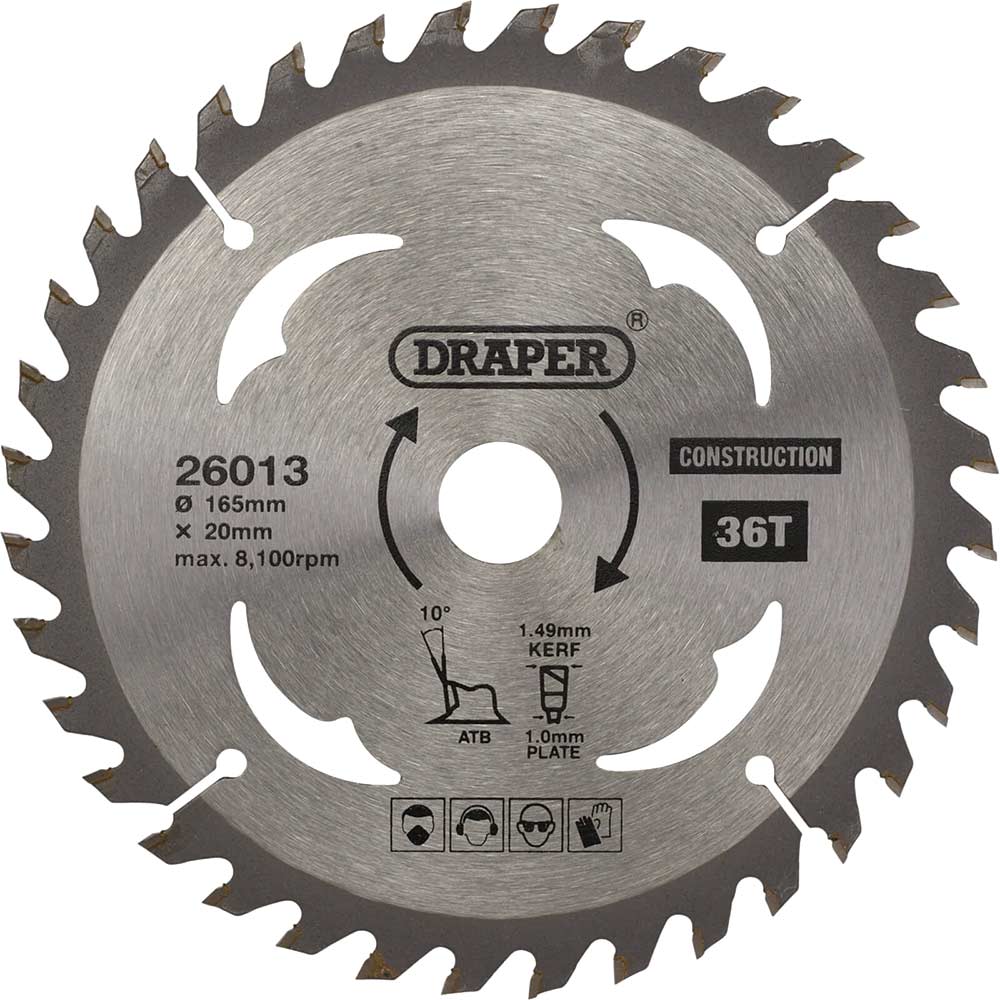 Draper TCT Construction Circular Saw Blade 165mm 36T 20mm