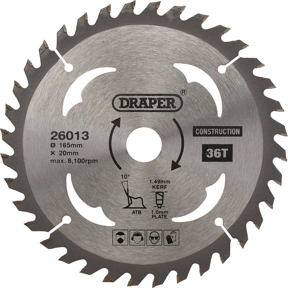 Image of Draper TCT Construction Circular Saw Blade 165mm 36T 20mm