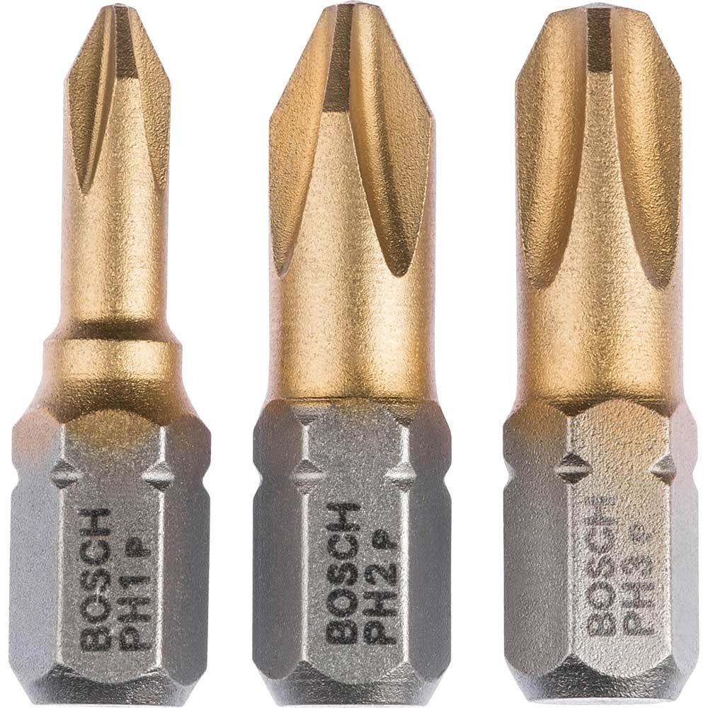 Bosch 3 Piece Tin Max Grip Phillips Screwdriver Bit Set