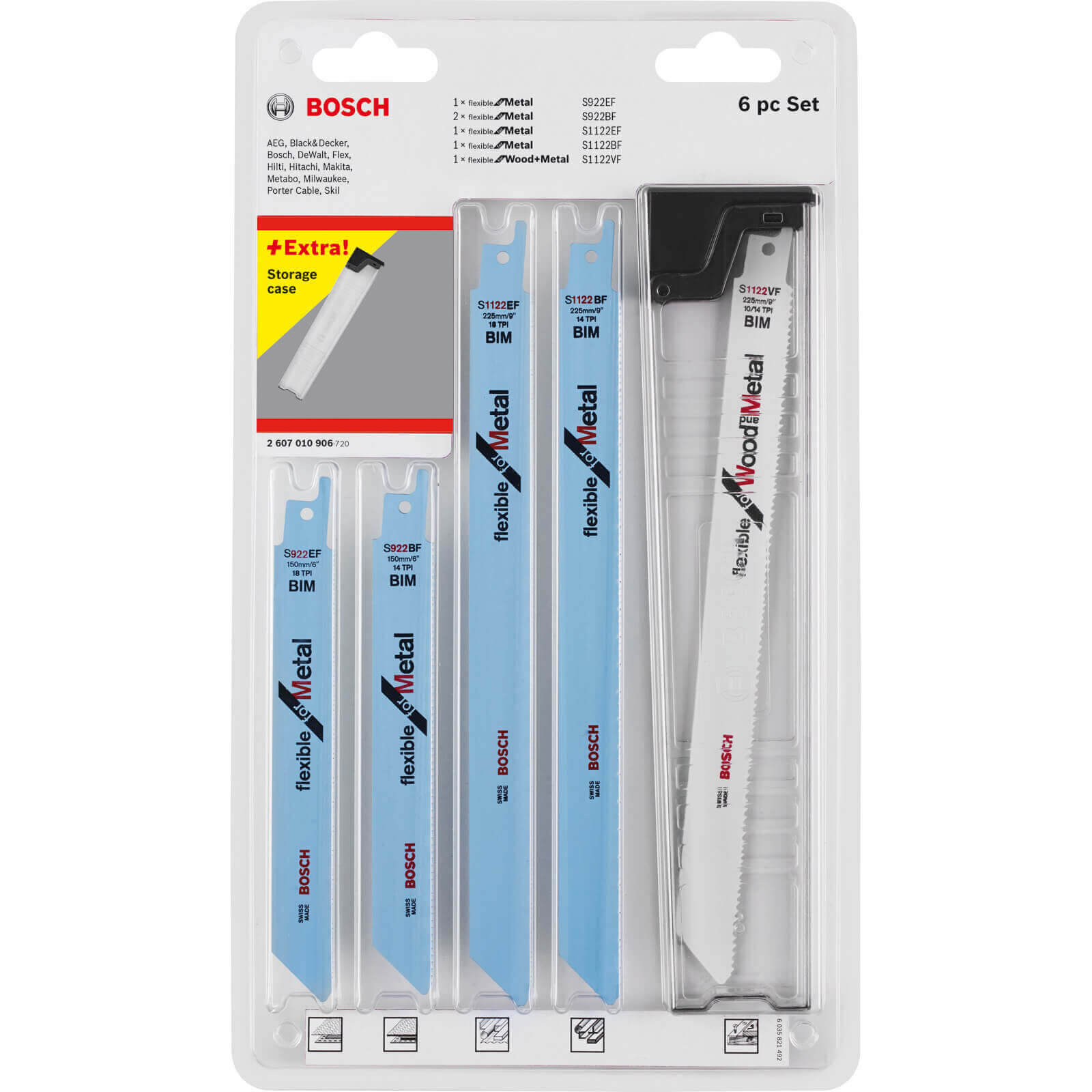 Image of Bosch 6 Piece Wood and Metal Cutting Reciprocating Sabre Saw Blade Set