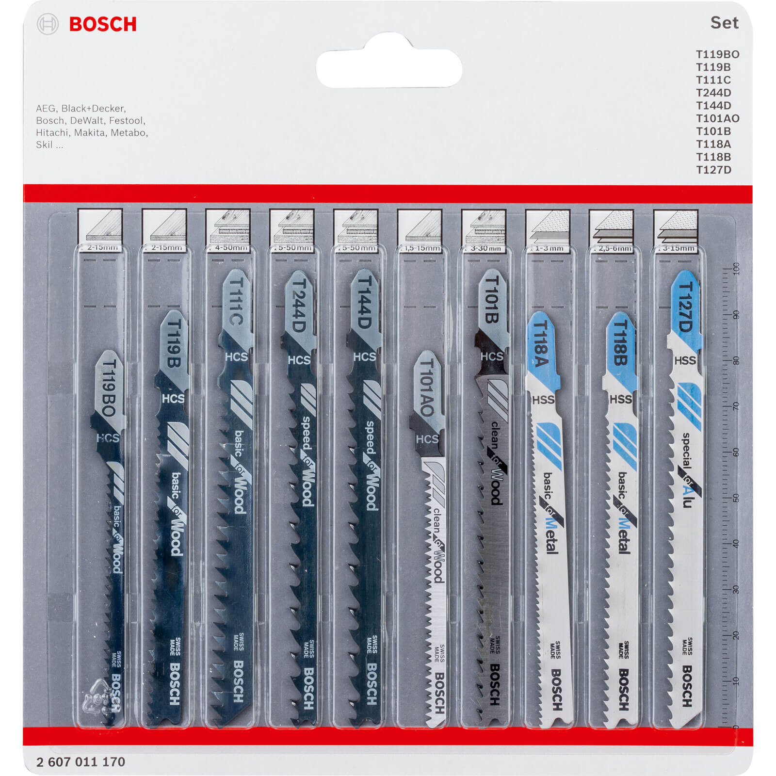 Image of Bosch 10 Piece Jigsaw Blade Set for Wood and Metal