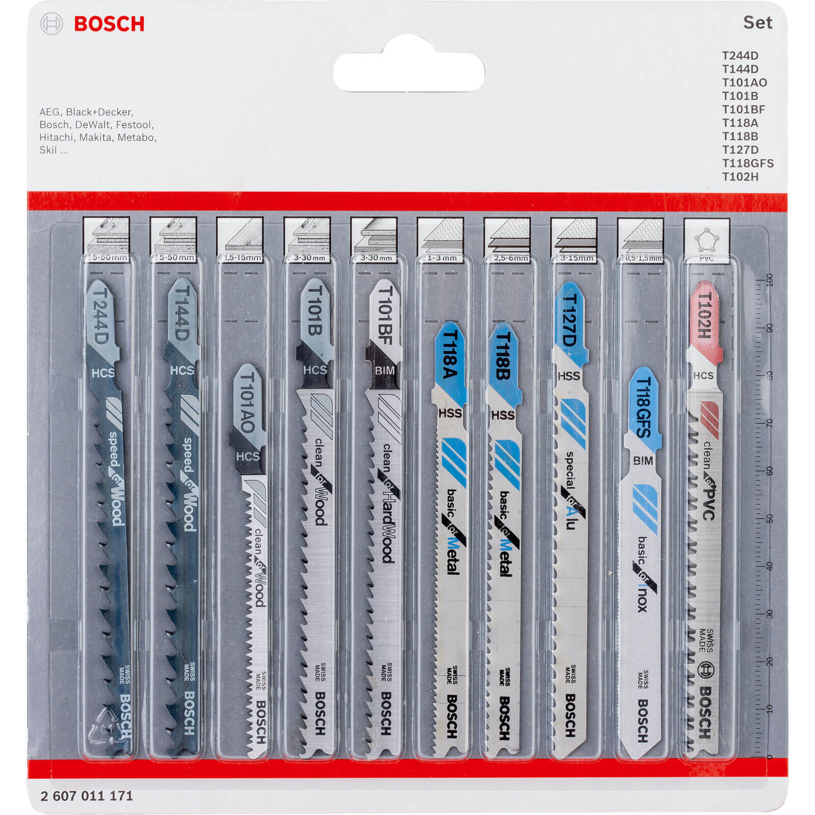 Photos - Power Tool Accessory Bosch 10 Piece Multi Purpose Jigsaw Blade set 