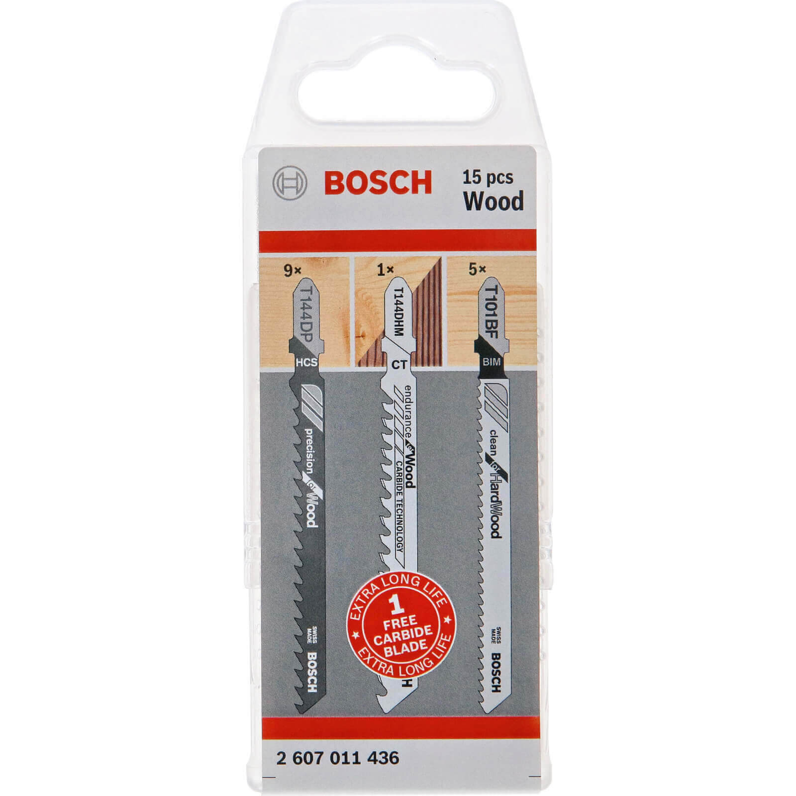 Image of Bosch 15 Piece Assorted Wood Jigsaw Blades Set + FOC Carbide Blade
