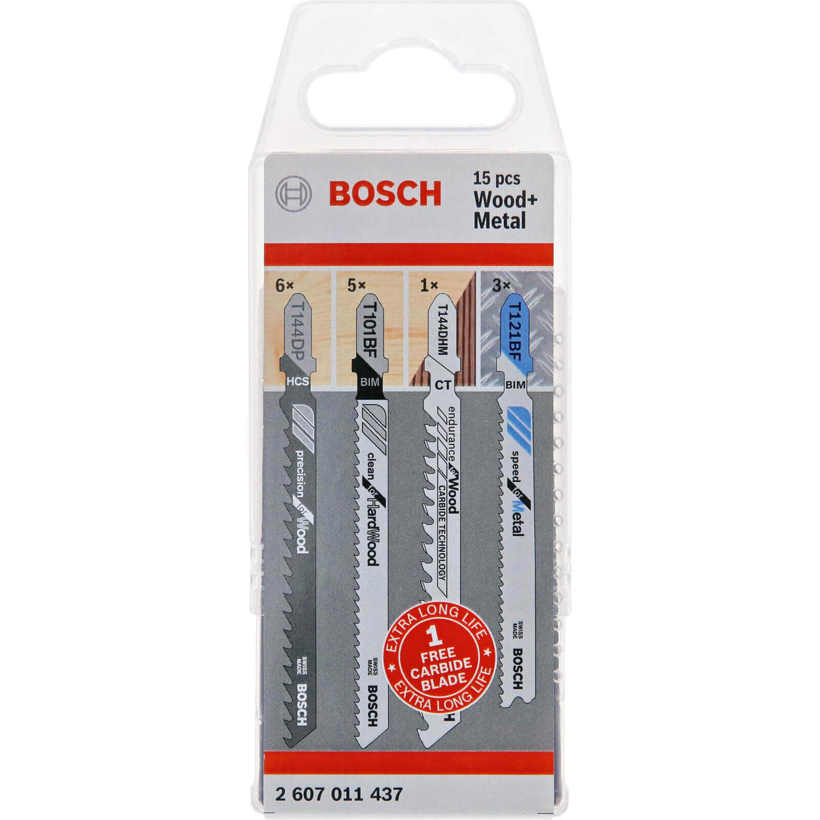 Image of Bosch 15 Piece Assorted Wood and Metal Jigsaw Blade Set + FOC Carbide Blade
