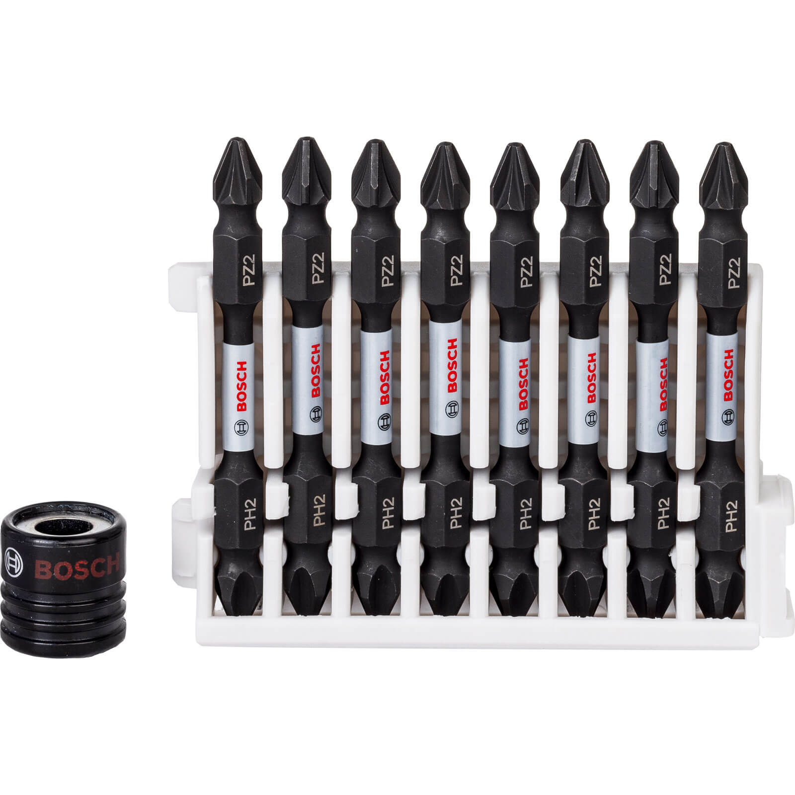 Image of Bosch 9 Piece Double Ended Impact PH2 / PZ2 Screwdriver Bit Set and Magnetic Sleeve