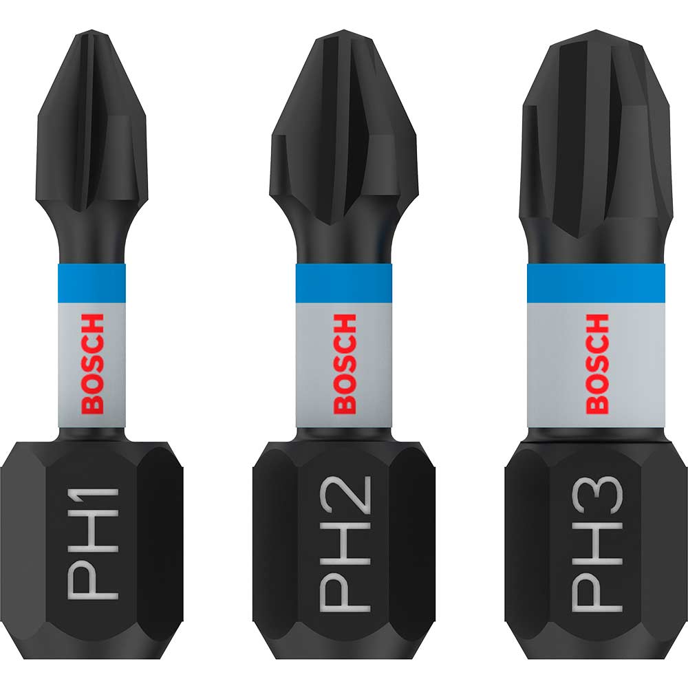 Image of Bosch 3 Piece Impact Control Torsion Phillips Screwdriver Bits Assorted Phillips 25mm Pack of 3