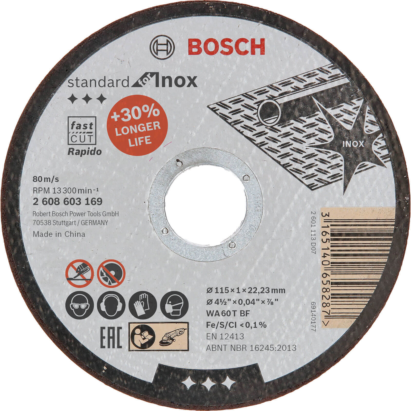 Image of Bosch Rapido Inox Flat Angle Grinder Fast Cutting Disc 115mm 1mm 22mm