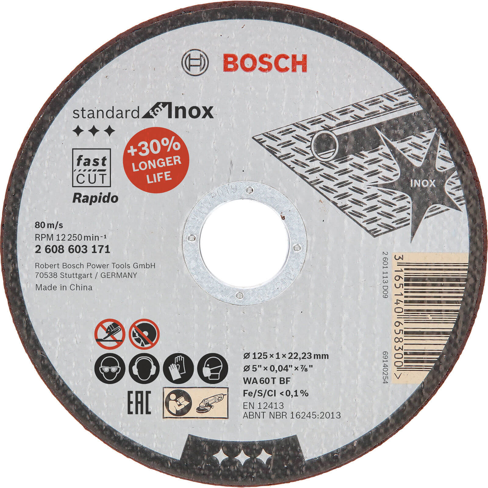 Image of Bosch Rapido Inox Flat Angle Grinder Fast Cutting Disc 125mm 1mm 22mm