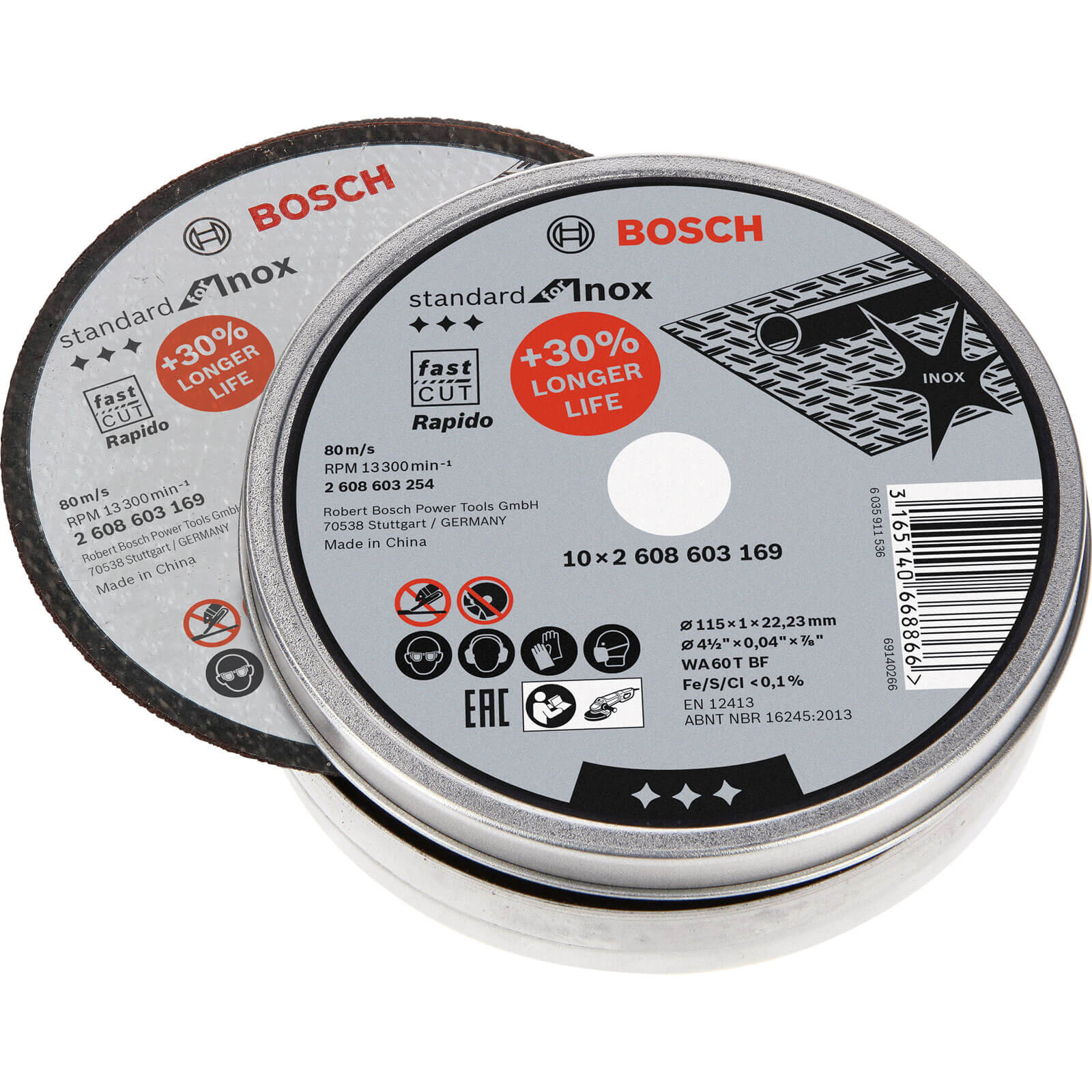 Image of Bosch Rapido Thin Inox Stainless Steel Cutting Disc 115mm Pack of 10