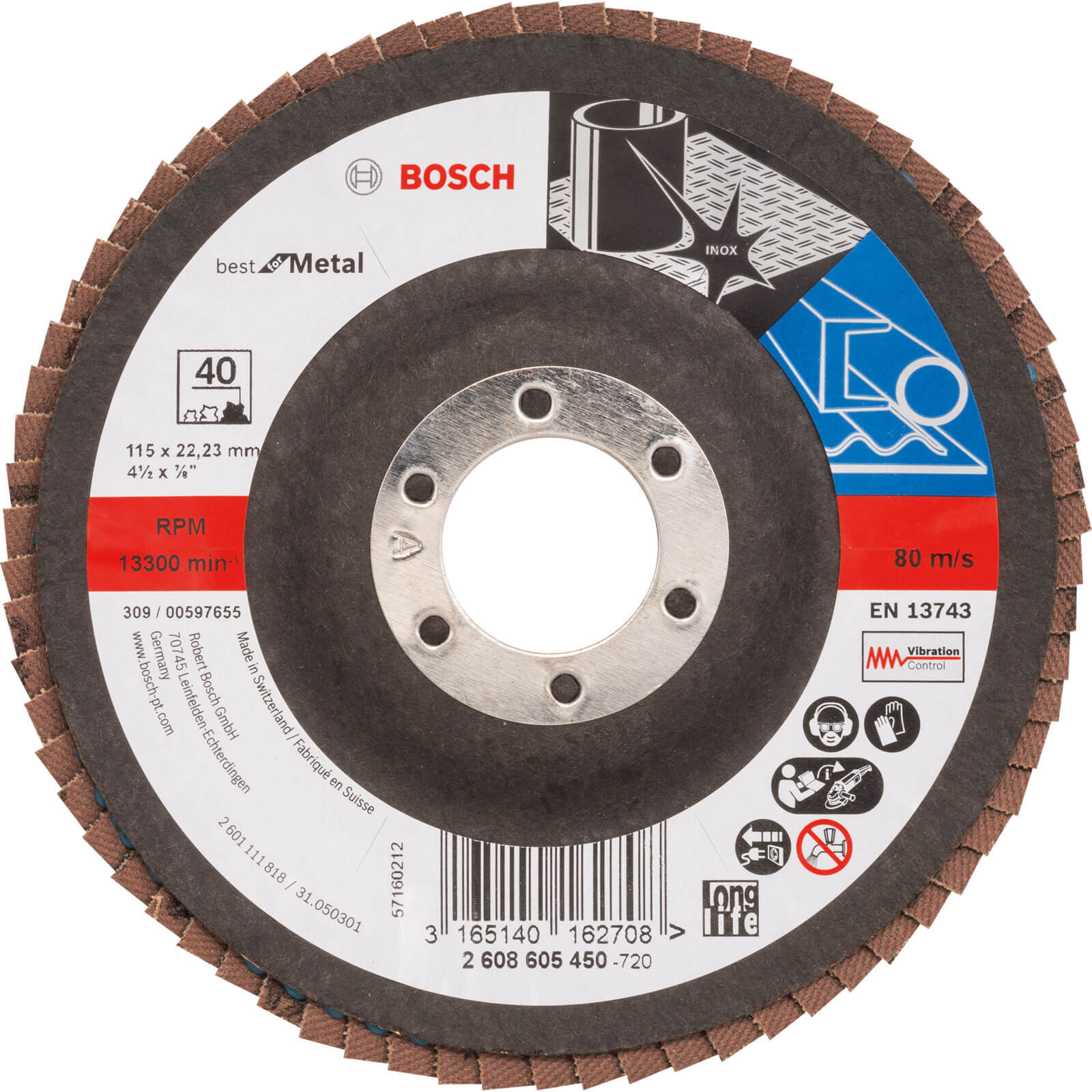 Image of Bosch Zirconium Abrasive Flap Disc 115mm 40g