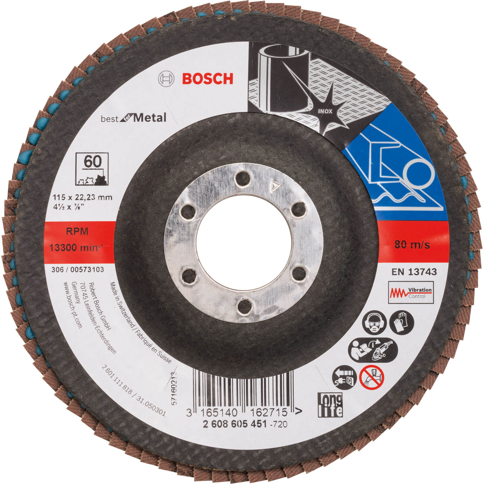 Image of Bosch Zirconium Abrasive Flap Disc 115mm 60g