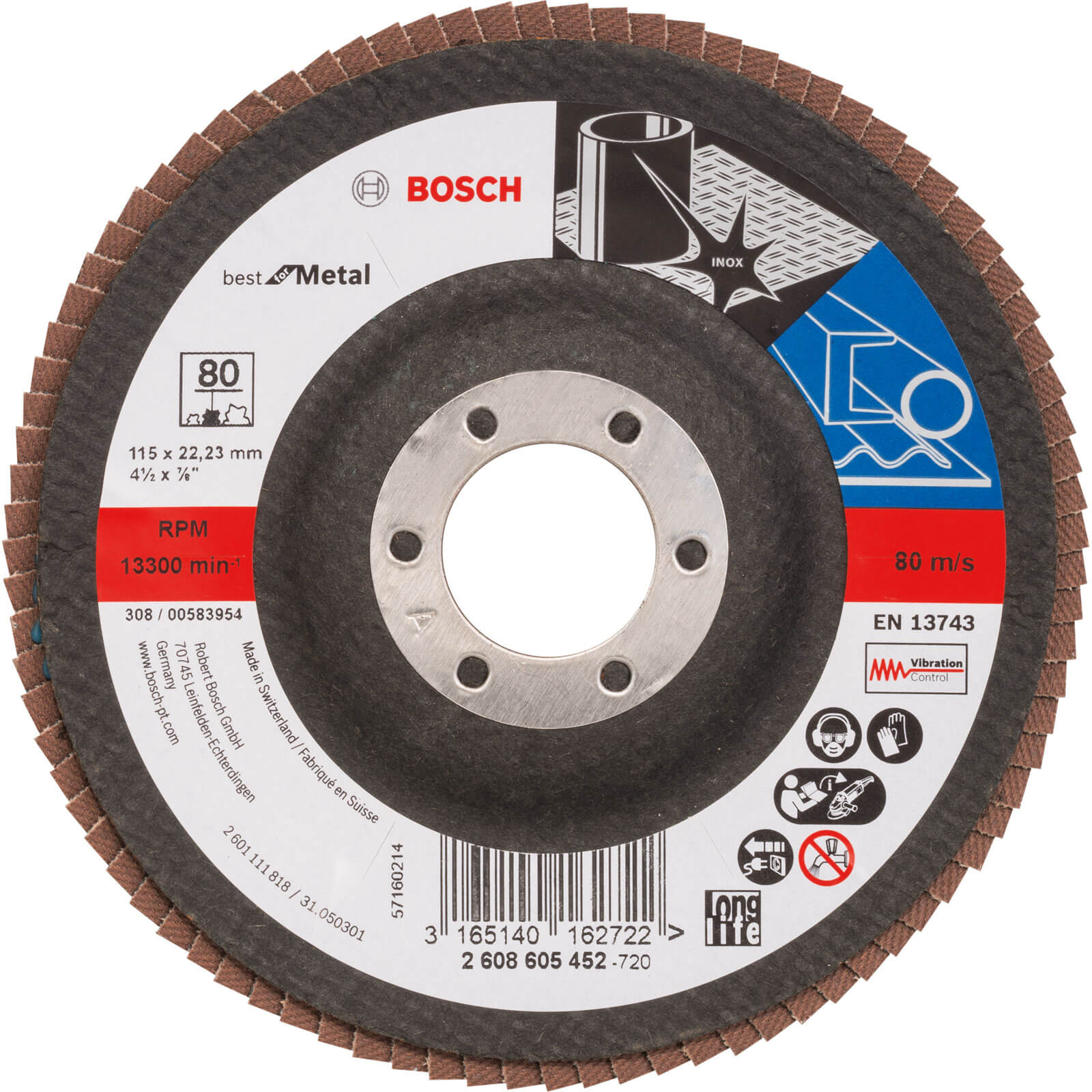Image of Bosch Zirconium Abrasive Flap Disc 115mm 80g
