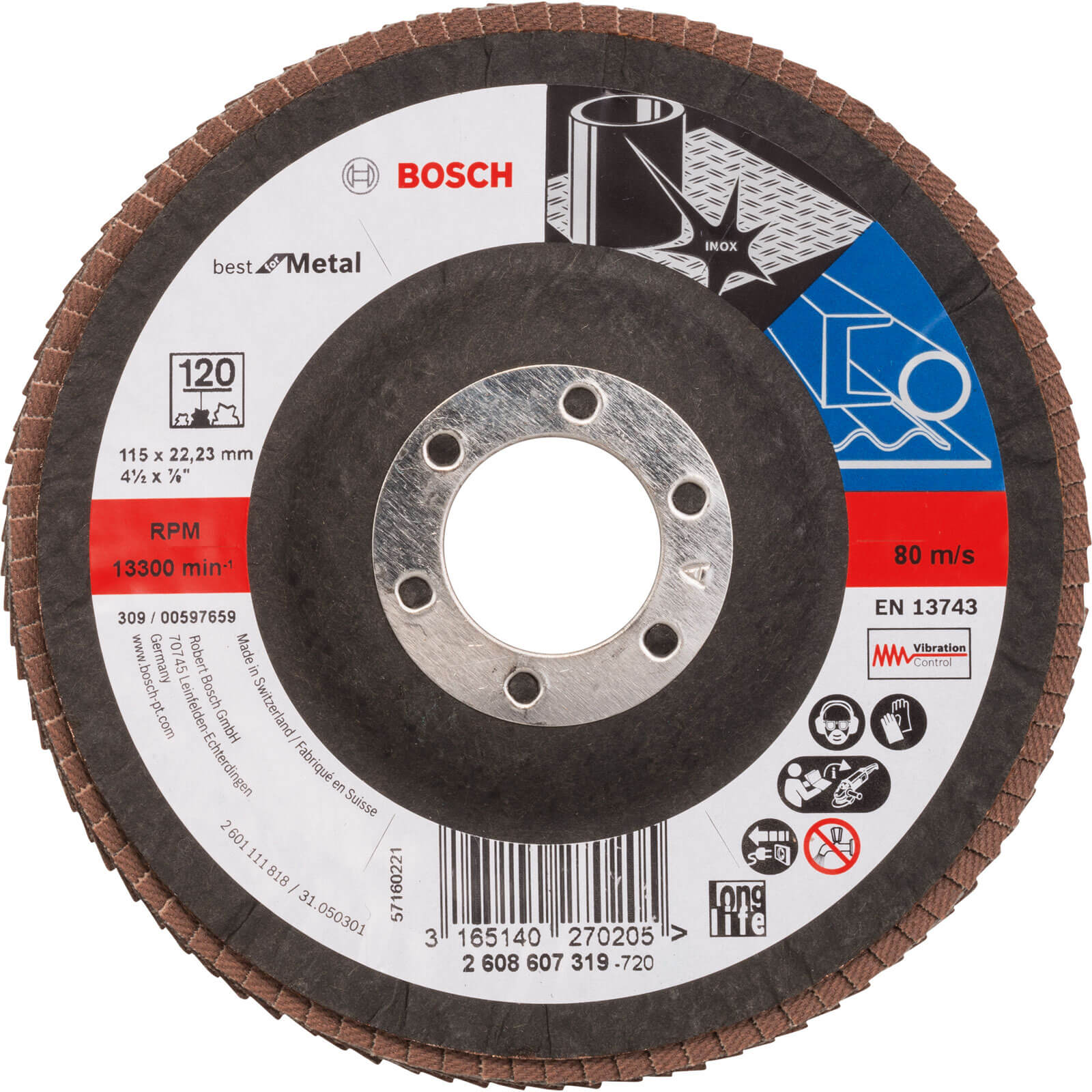 Image of Bosch Zirconium Abrasive Flap Disc 115mm 120g