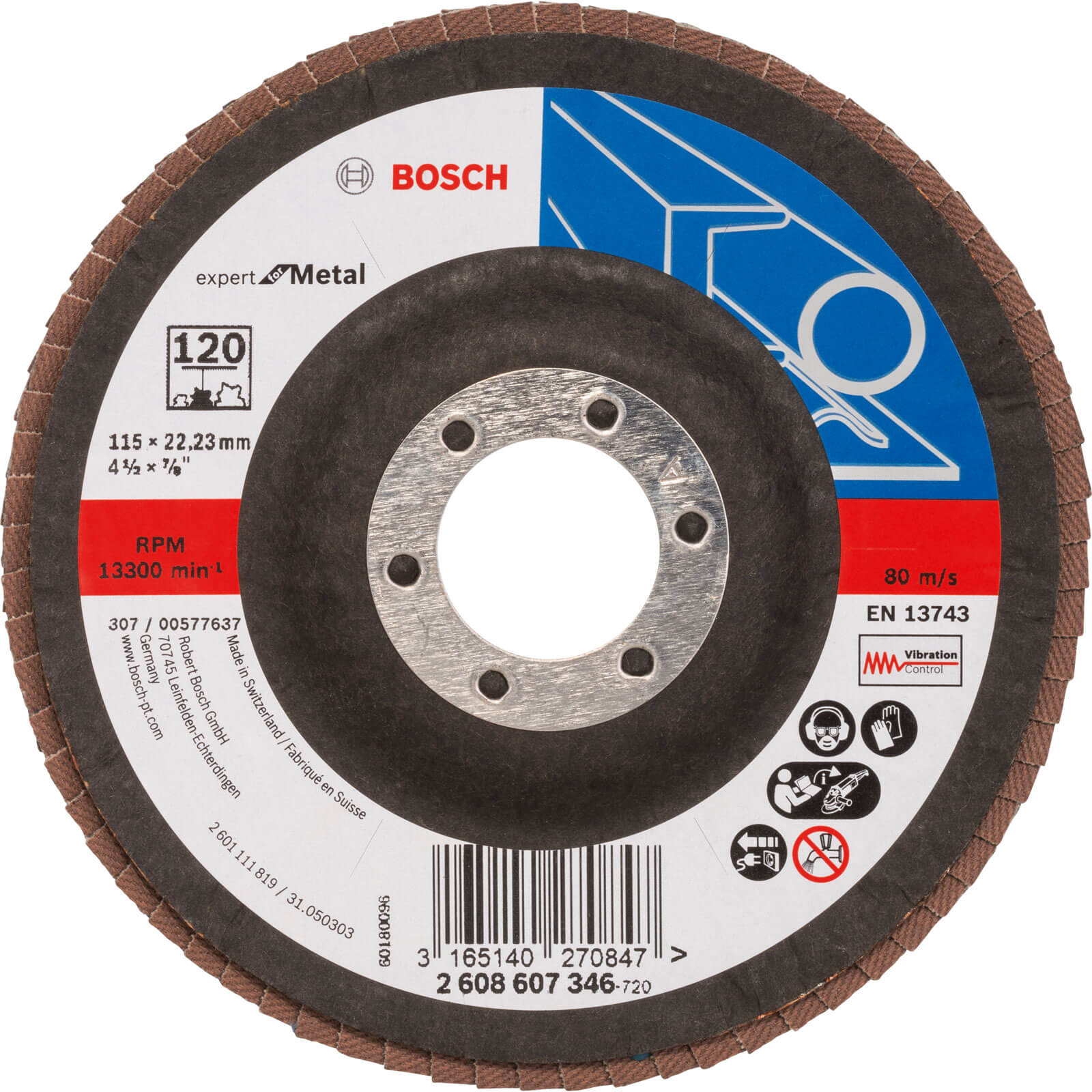 Image of Bosch Expert X551 for Metal Angled Flap Disc 115mm 120g Pack of 1