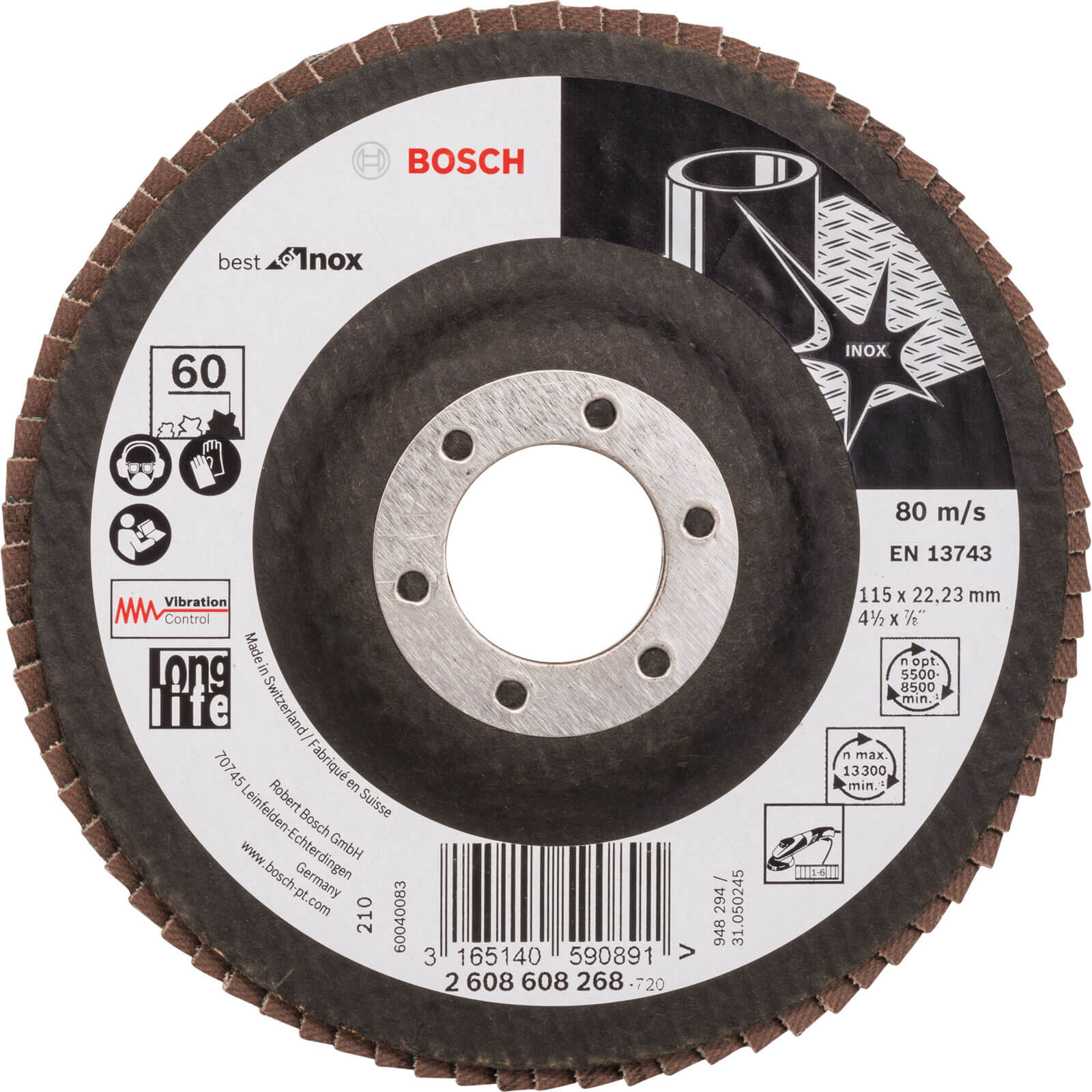 Image of Bosch X581 Best for Inox Straight Flap Disc 115mm 60g Pack of 1