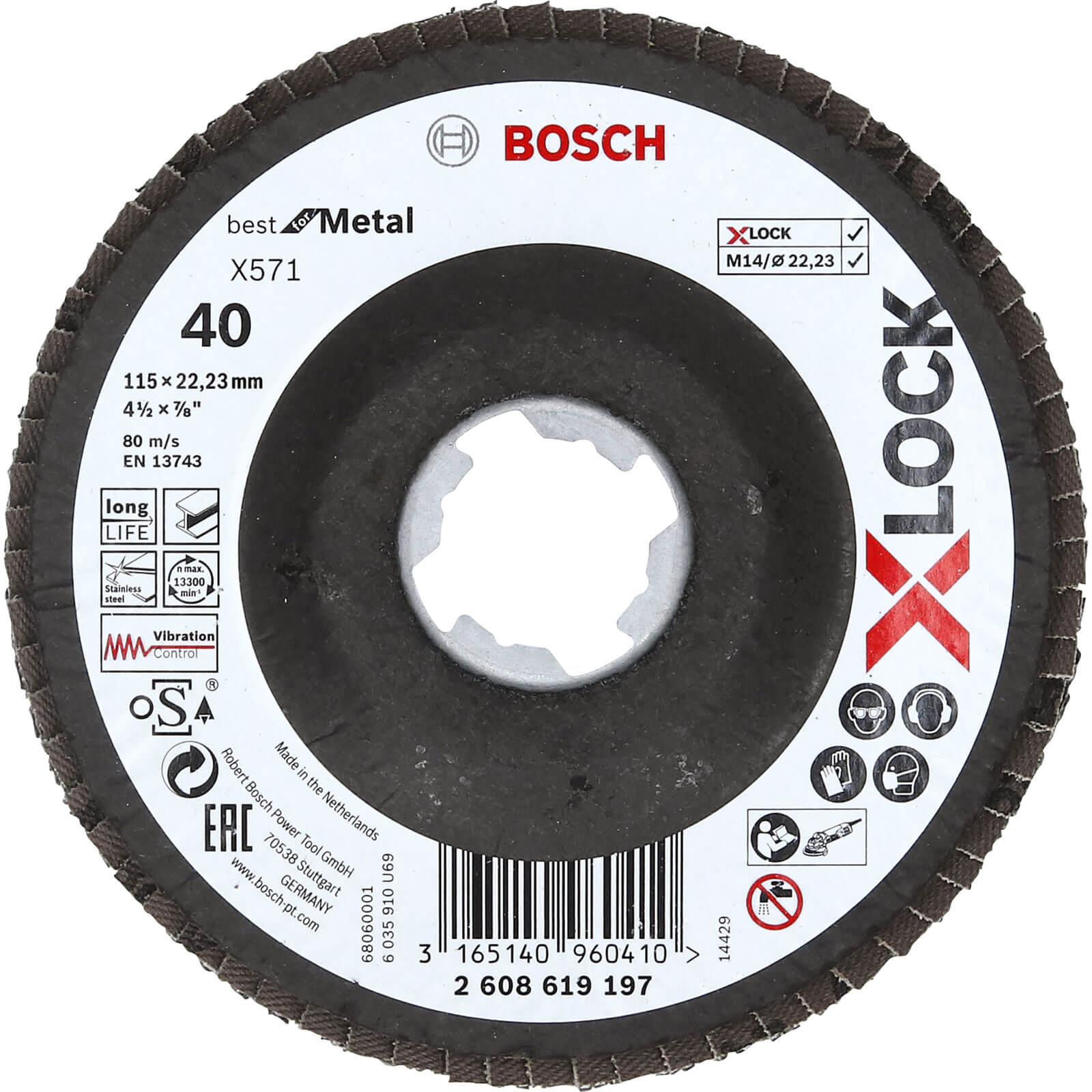 Image of Bosch X Lock Zirconium Abrasive Flap Disc 115mm 40g Pack of 1
