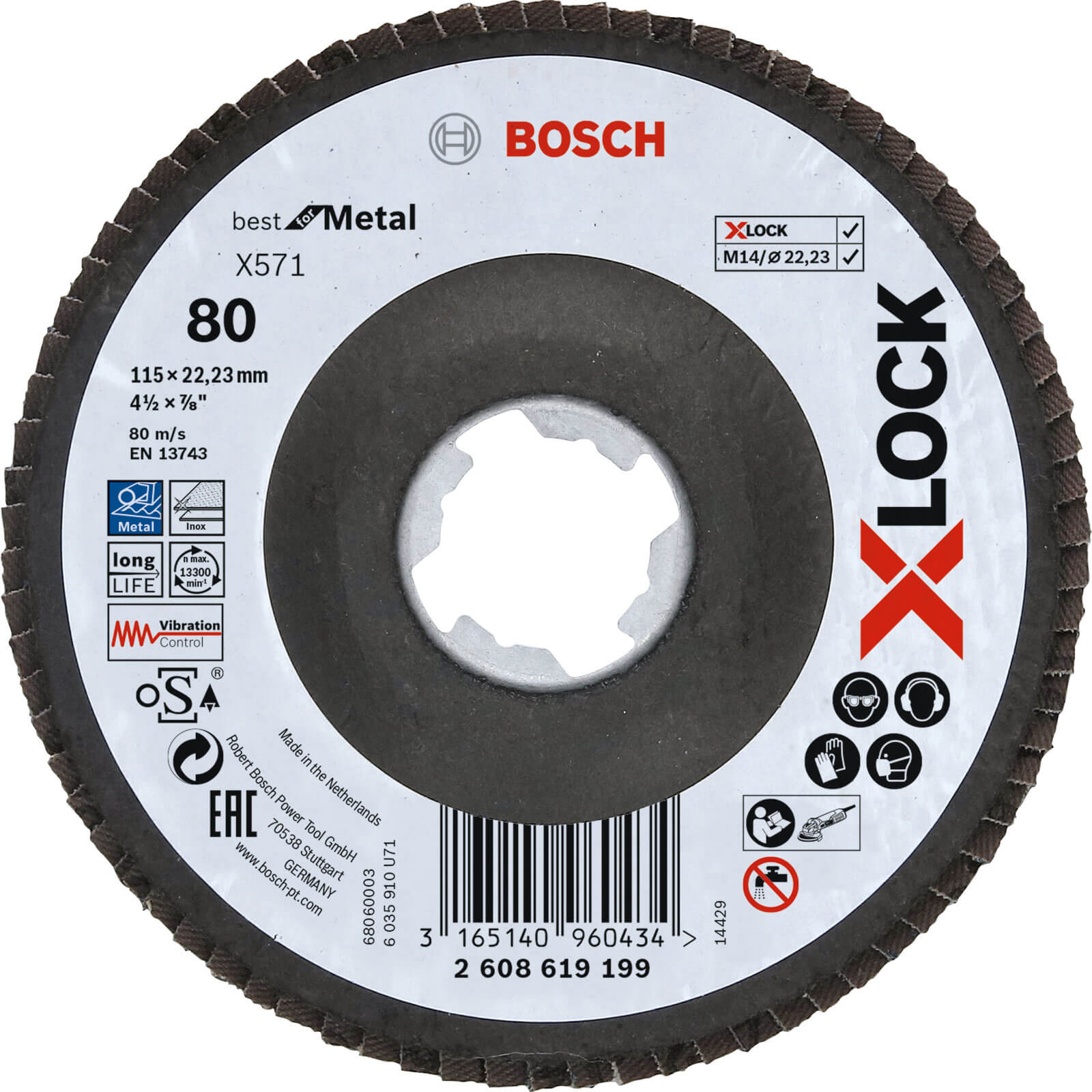Image of Bosch X Lock Zirconium Abrasive Flap Disc 115mm 80g Pack of 1