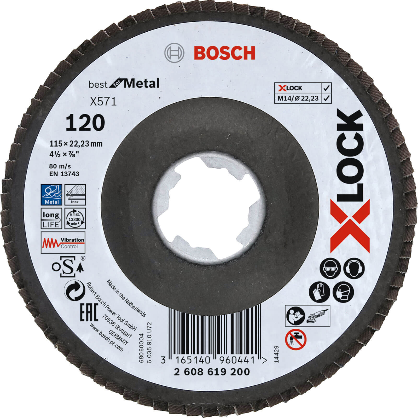 Image of Bosch X Lock Zirconium Abrasive Flap Disc 115mm 120g Pack of 1