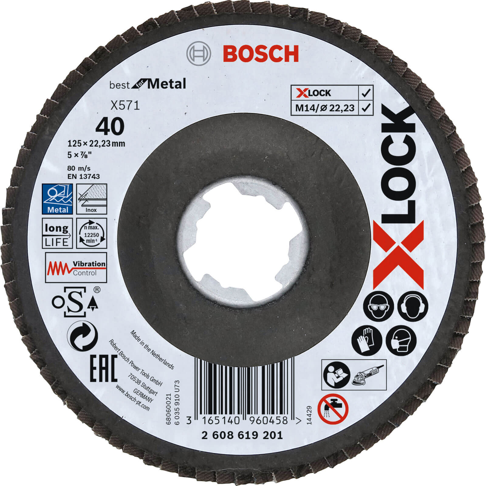 Image of Bosch X Lock Zirconium Abrasive Flap Disc 125mm 40g Pack of 1