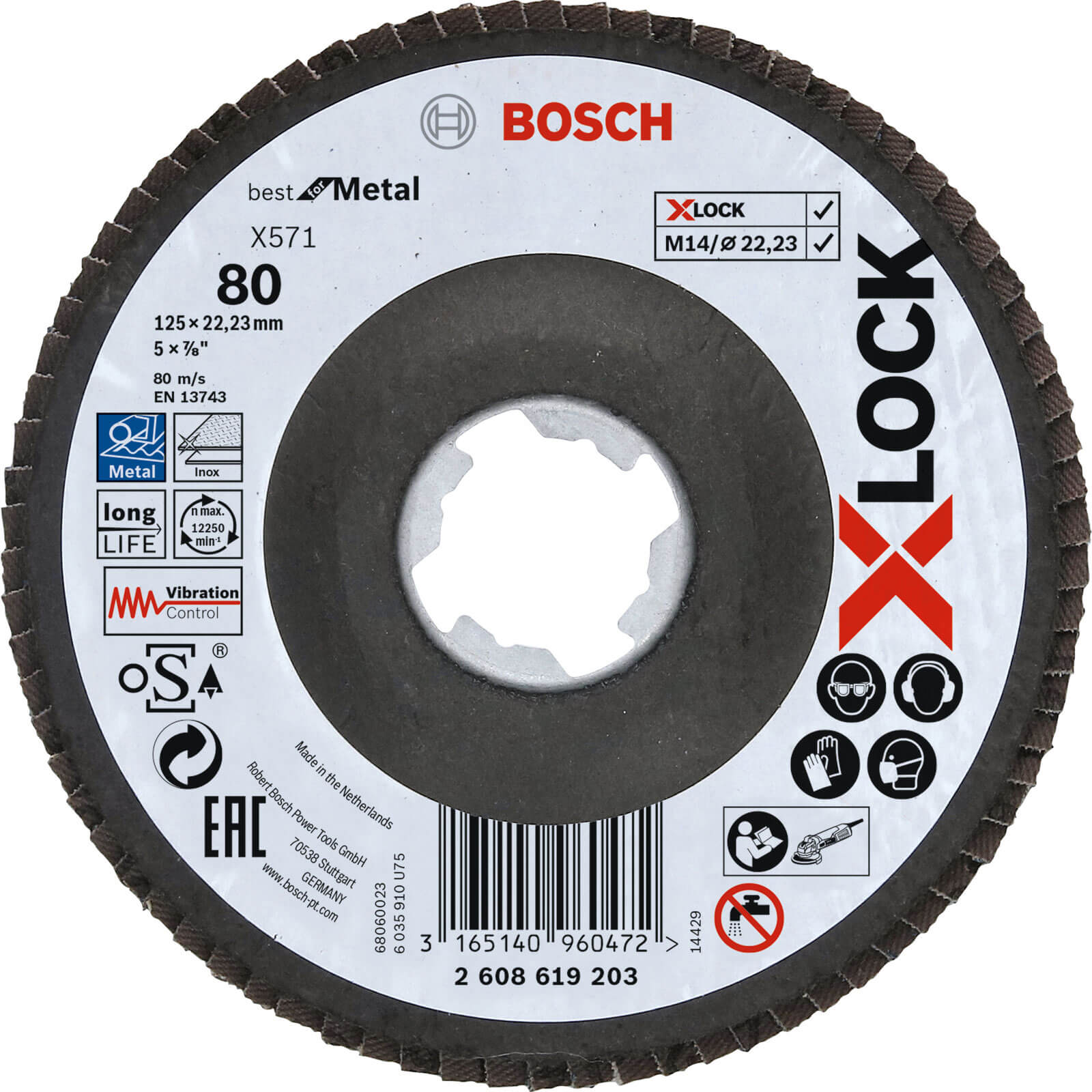 Image of Bosch X Lock Zirconium Abrasive Flap Disc 125mm 80g Pack of 1