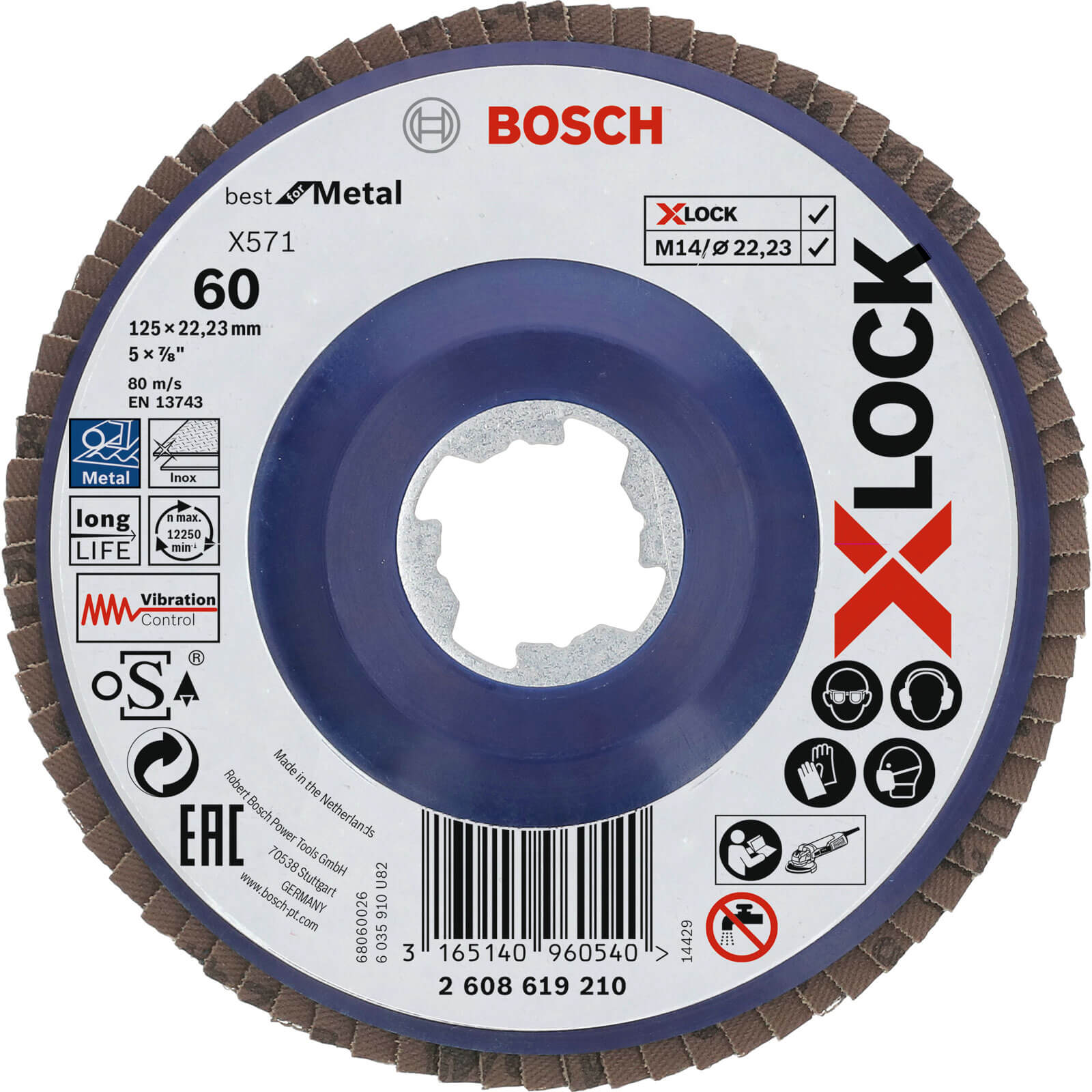 Image of Bosch X Lock Zirconium Abrasive Straight Flap Disc 125mm 60g Pack of 1
