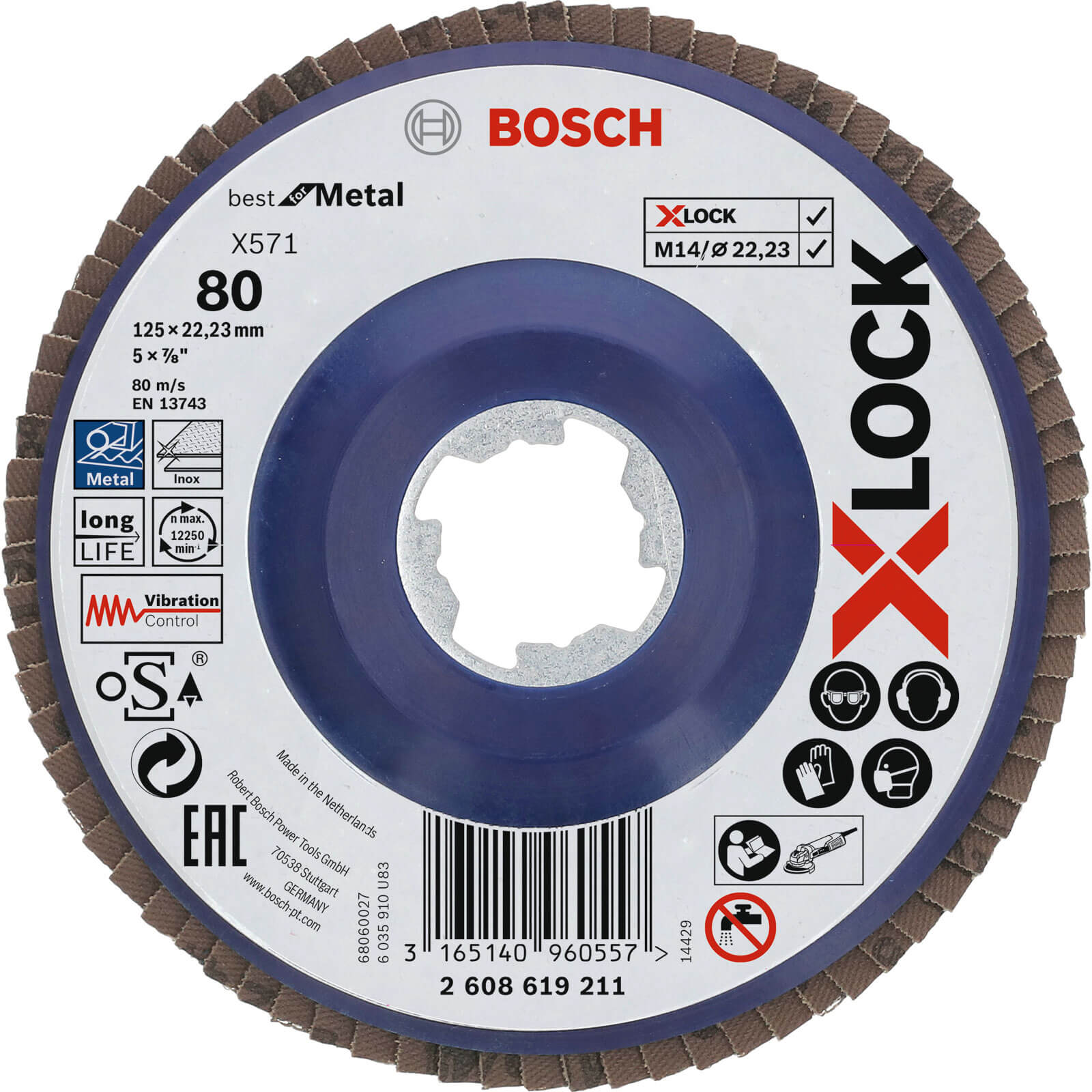 Image of Bosch X Lock Zirconium Abrasive Straight Flap Disc 125mm 80g Pack of 1