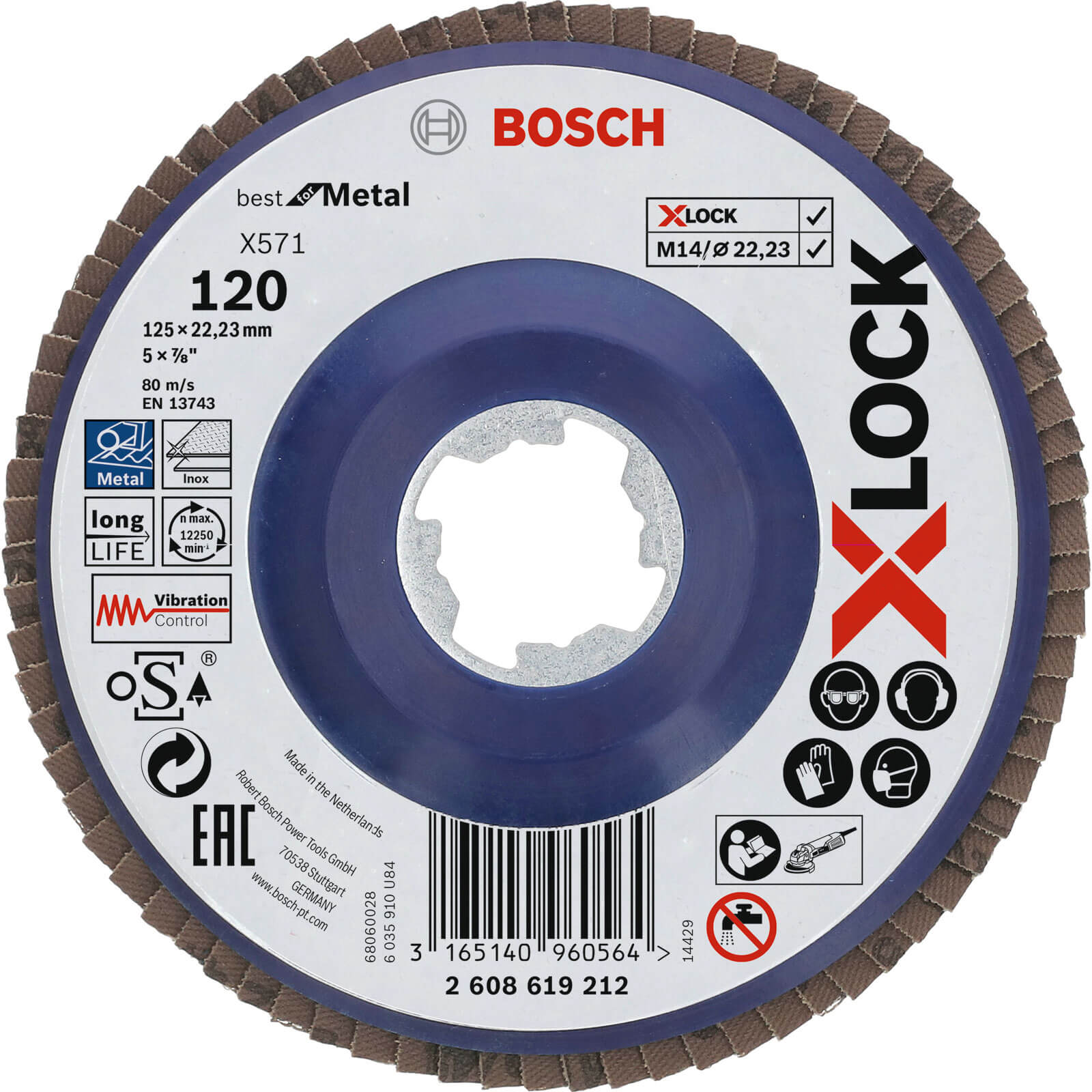 Image of Bosch X Lock Zirconium Abrasive Straight Flap Disc 125mm 120g Pack of 1