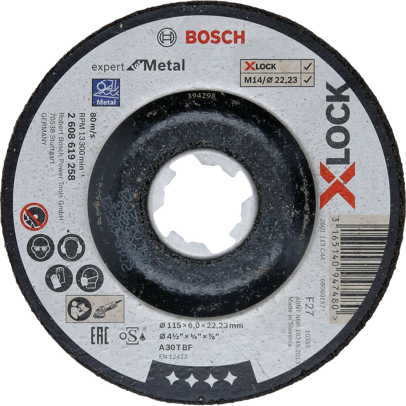 Image of Bosch Expert X Lock Depressed Centre Grinding Disc 115mm 6mm 22mm