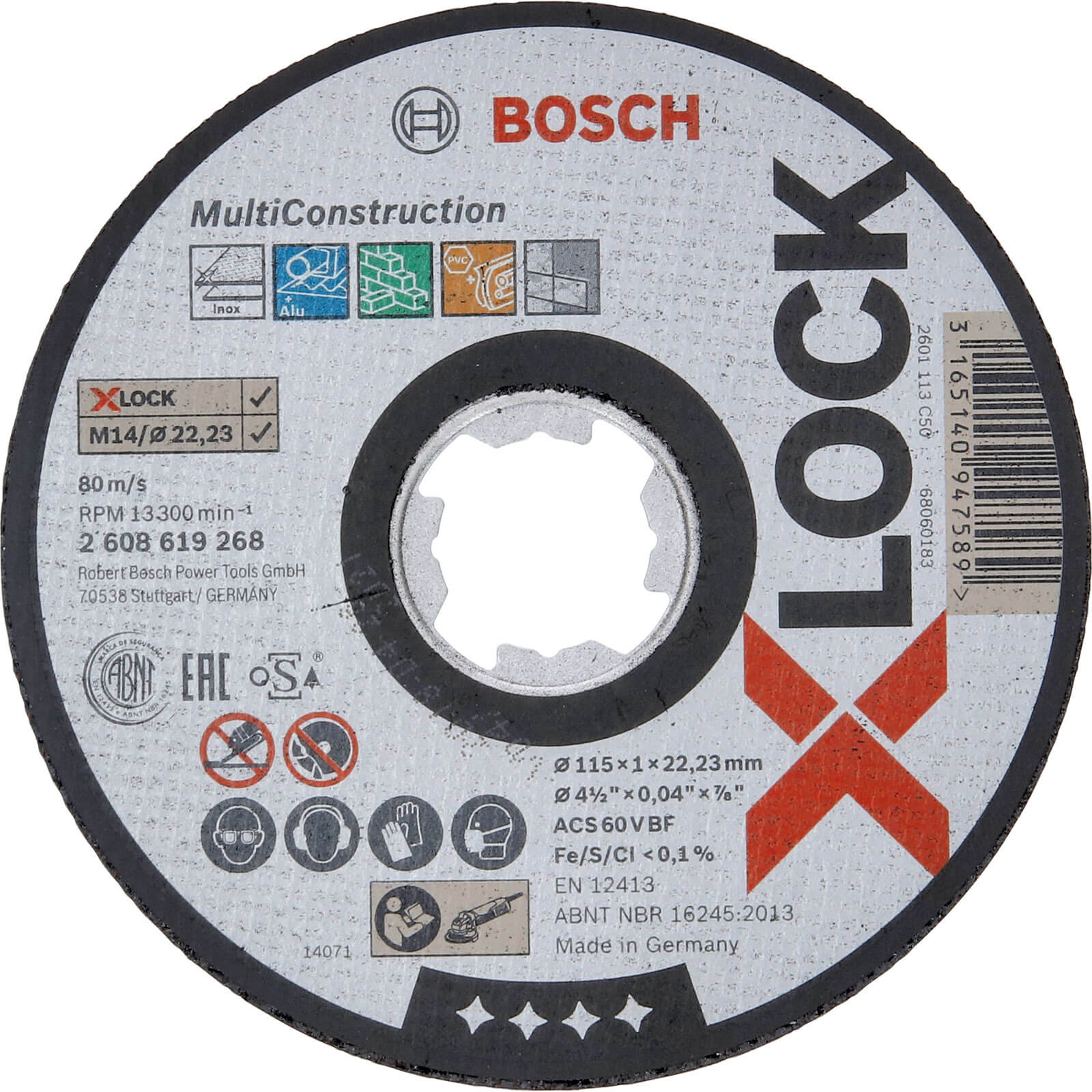 Image of Bosch X Lock MultiConstruction Multi Material Cutting Disc 115mm 1mm 22mm