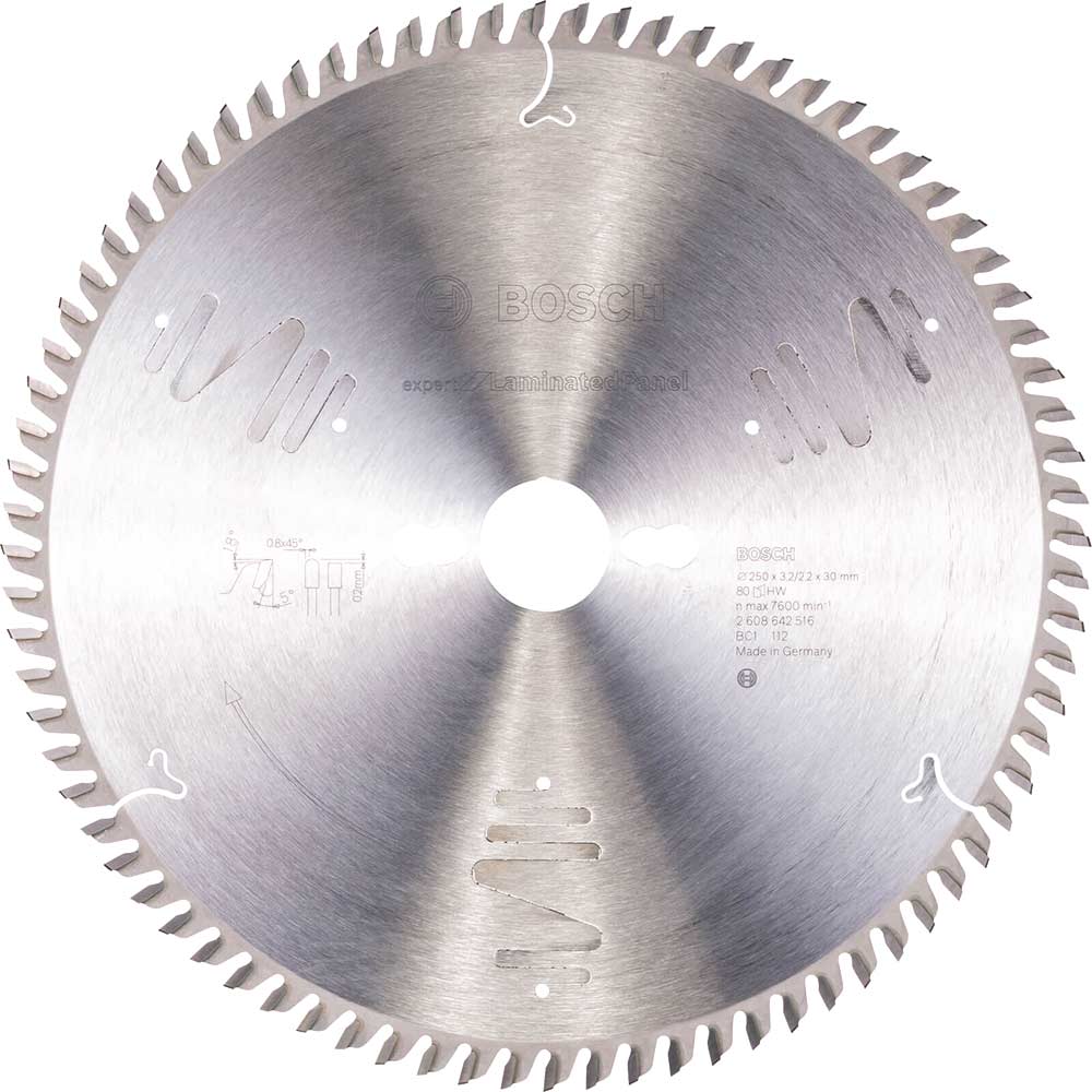 Bosch Expert Fine Cut Table Saw Blade for Laminated Panel 250mm 80T 30mm