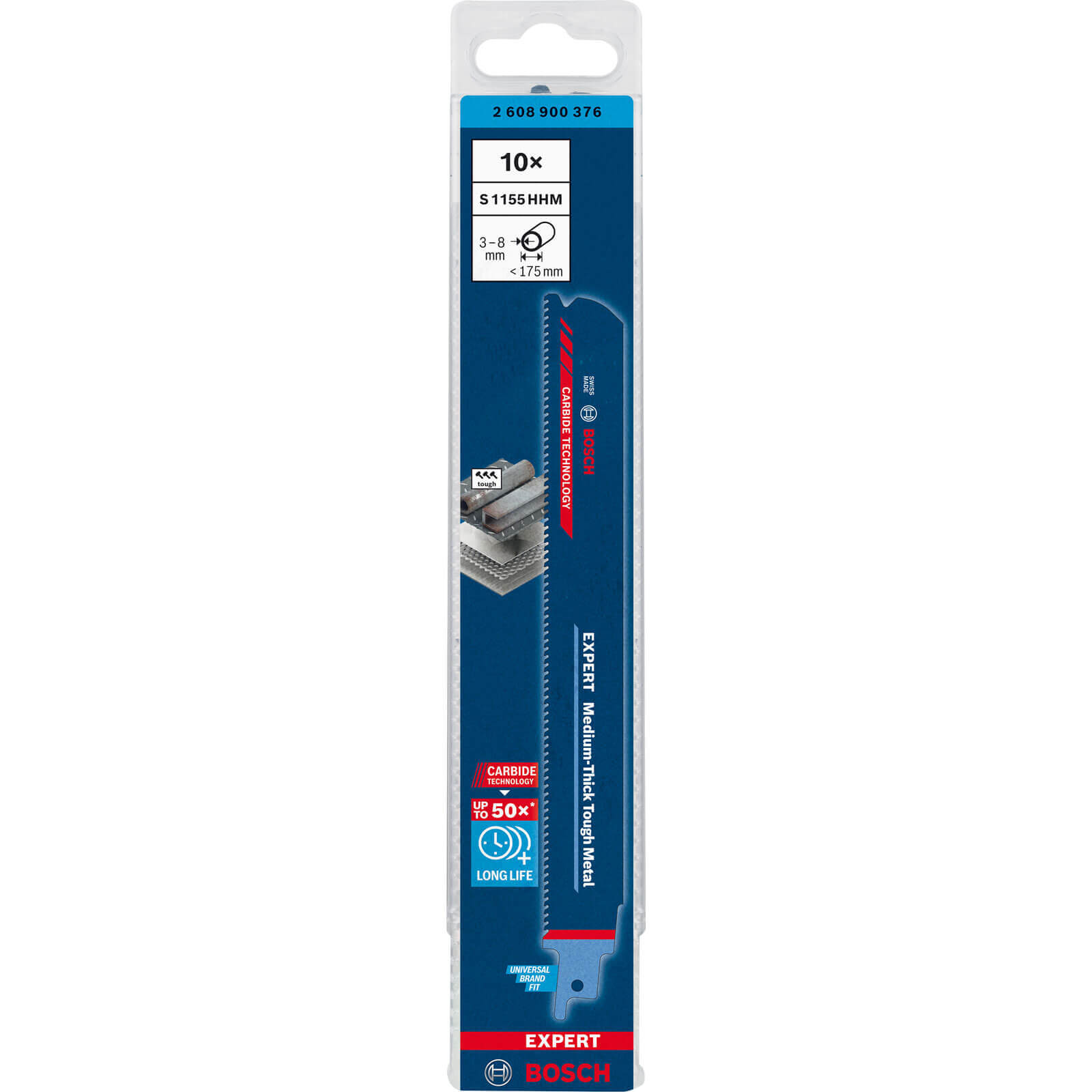 Image of Bosch Expert S1155HHM Medium-Thick Tough Metal Cutting Reciprocating Sabre Saw Blades 225mm Pack of 10