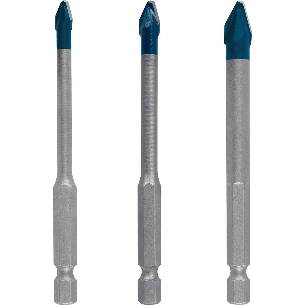 Image of Bosch Expert 3 Piece HEX-9 Hard Ceramic 10x Longer Hard Ceramic Porcelain Tile Drill Bit Set