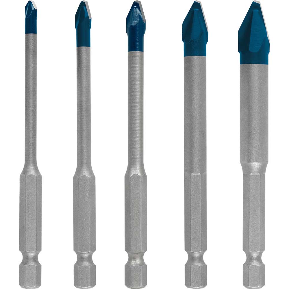 Image of Bosch Expert 5 Piece HEX-9 Hard Ceramic 10x Longer Hard Ceramic Porcelain Tile Drill Bit Set