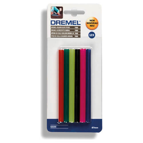 Image of Dremel Hot Melt Colour Glue Sticks 7mm 100mm Pack of 12